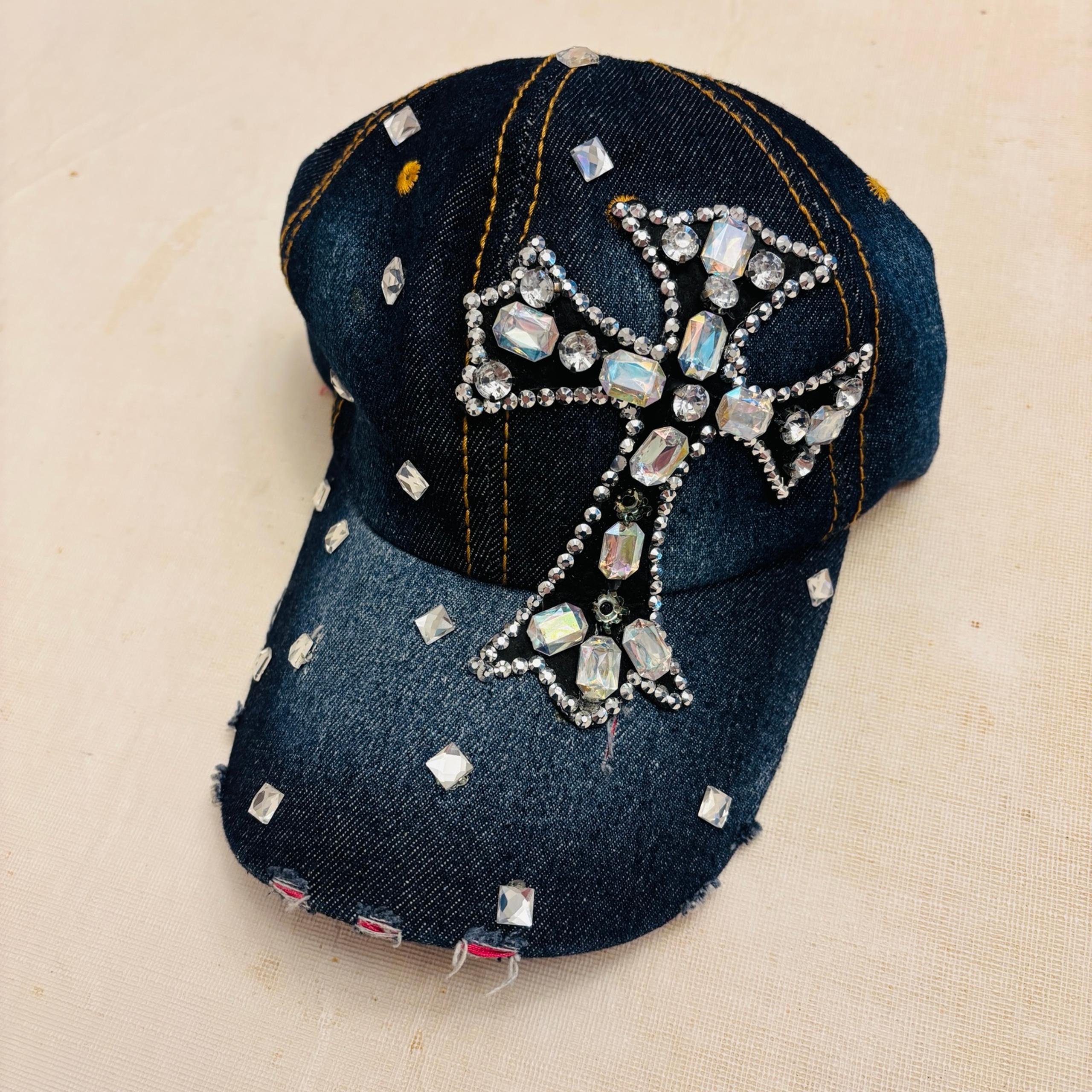 Denim Diamond Cross Fashion Stylish Hat Bling Casual Baseball Cap Strap Unisex