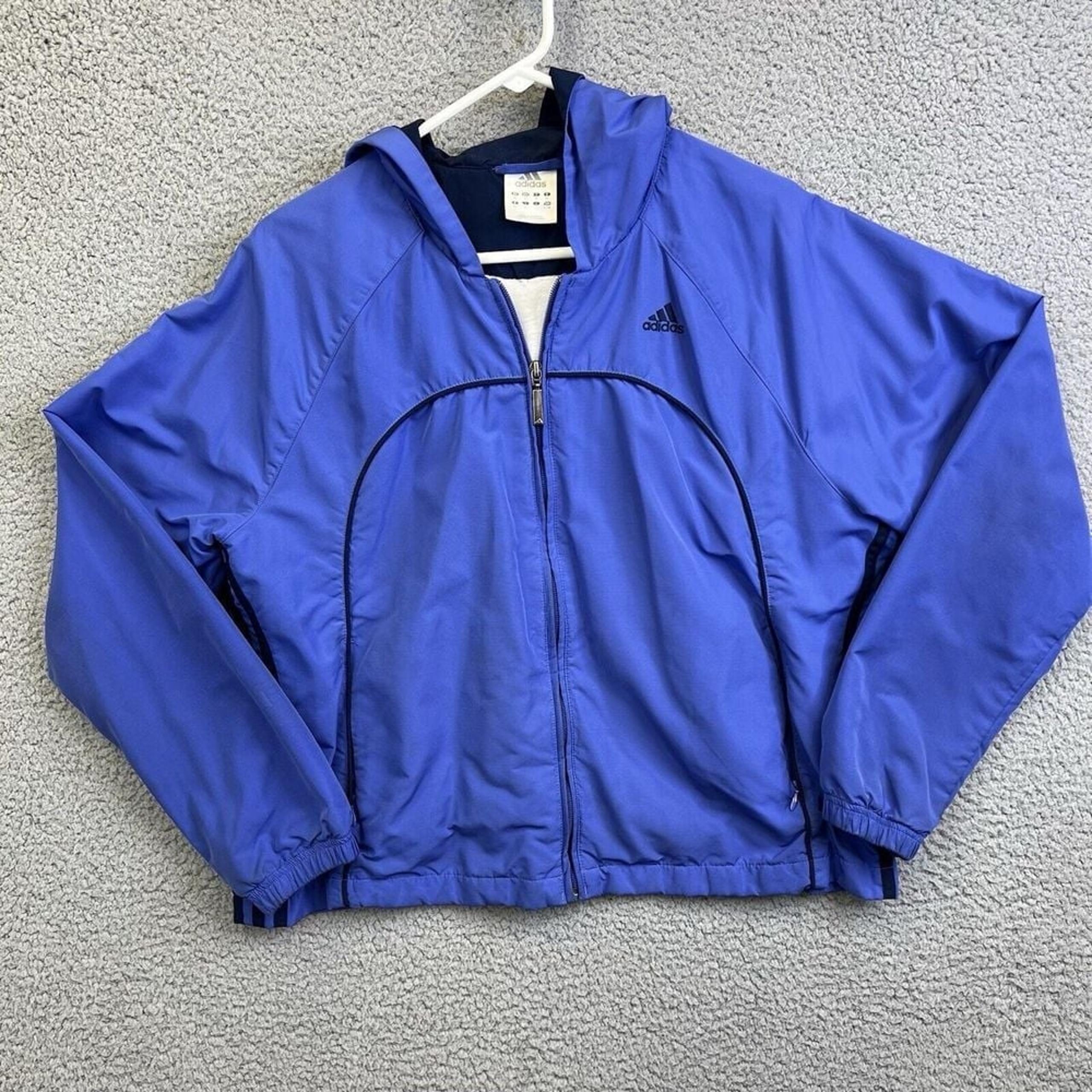 Adidas Mens Climaproof  Hooded Jacket Blue Zipper Front & Pockets Sz XL