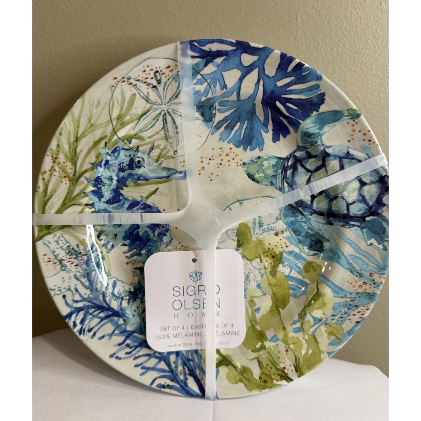 x4 Sigrid Olsen Sea Turtle MELAMINE Salad Plate Set Ocean Beach Sand Dollar 9