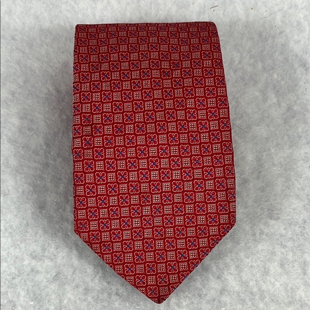 Mens Canali 100% Silk Luxery NeckTie Red Blue Patterned Made In Italy