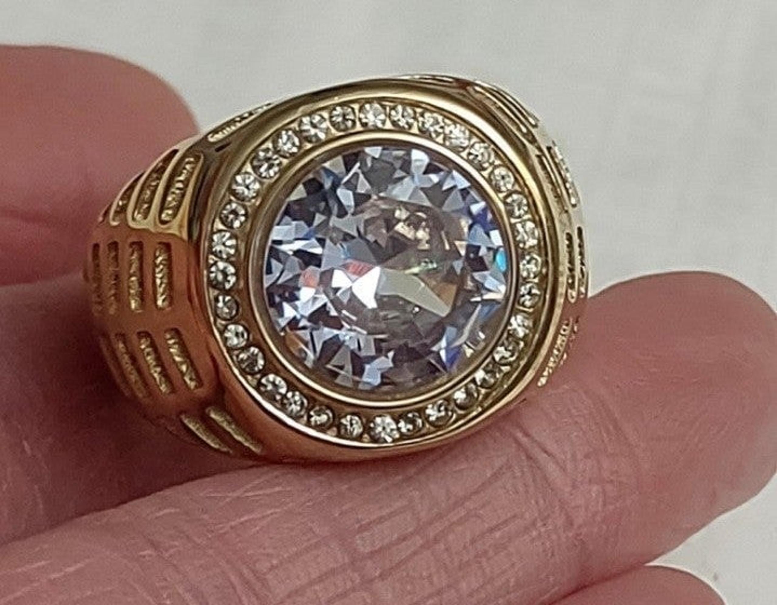 Size 12 labcultured diamond ring 18K yellow gold bonded 925 sterling ring