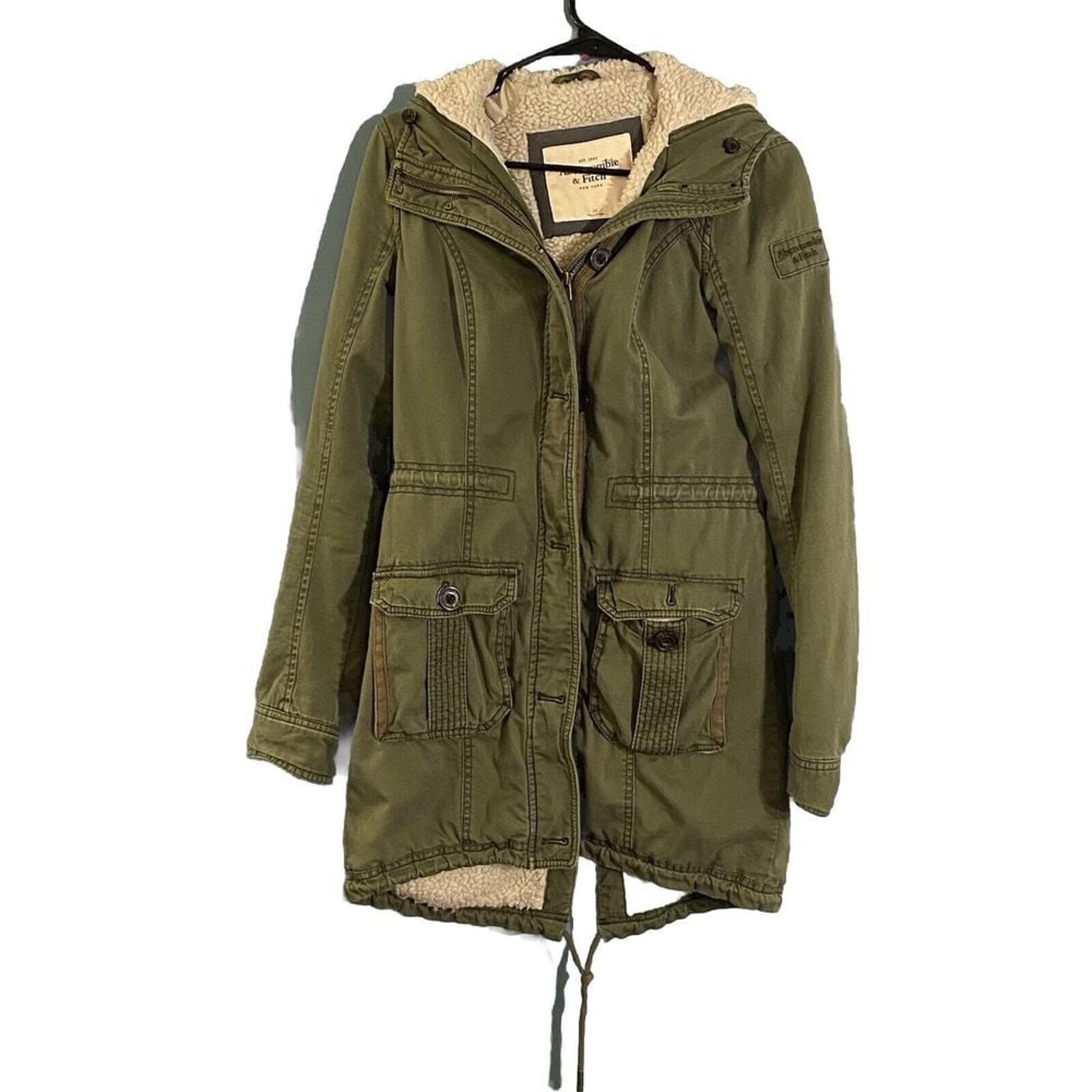 Abercrombie & Fitch  Women's Sherpa Lined Parka Fur Jacket Olive Green XSmall