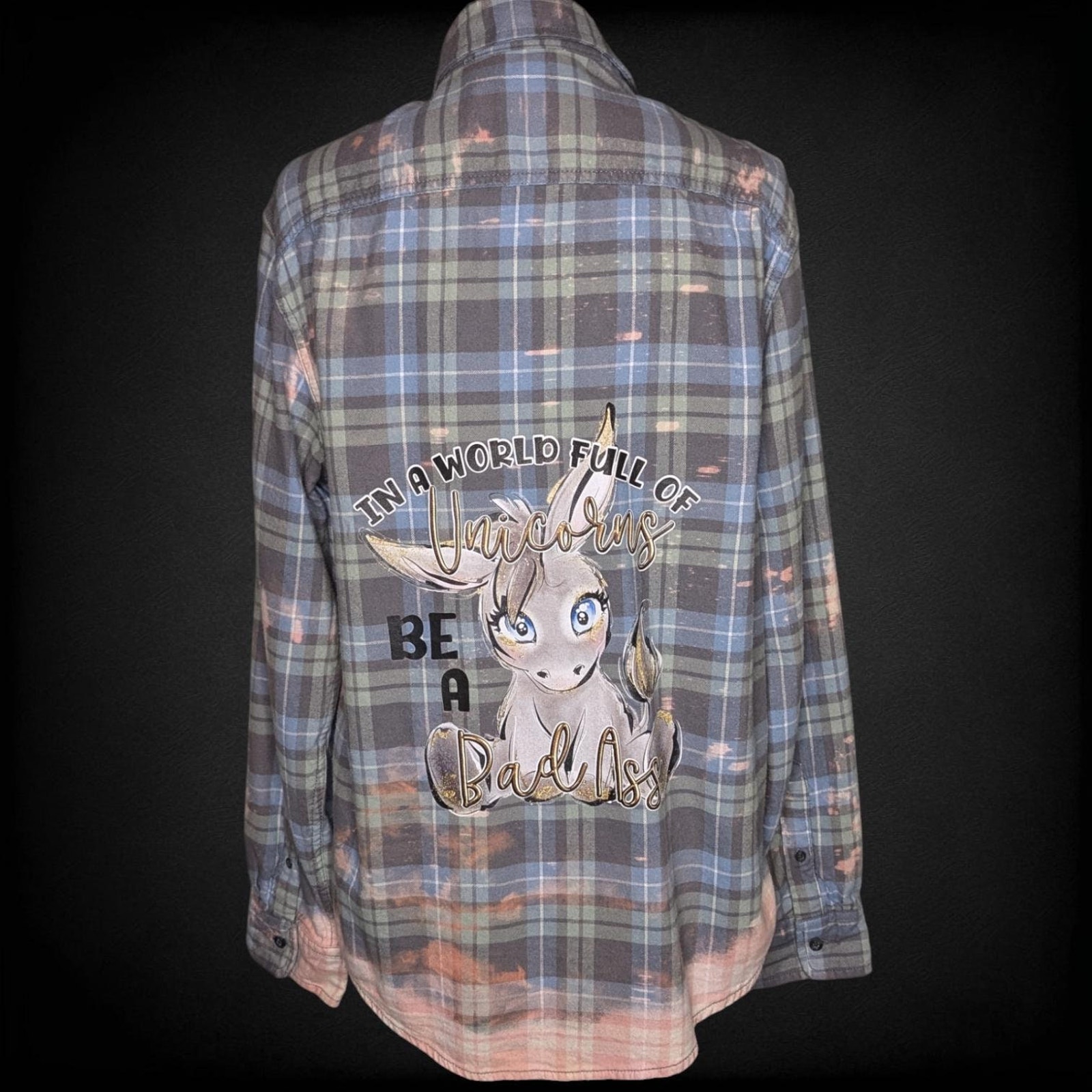 Cute Donkey Flannel Shirt, World of Unicorns Be a Bada*s Shirt, Medium