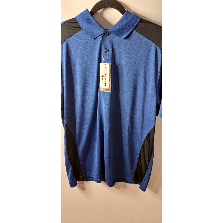 Grand Slam Men Olympian Black Blue Heather Polo Golf Tennis Shirt Extra Large XL