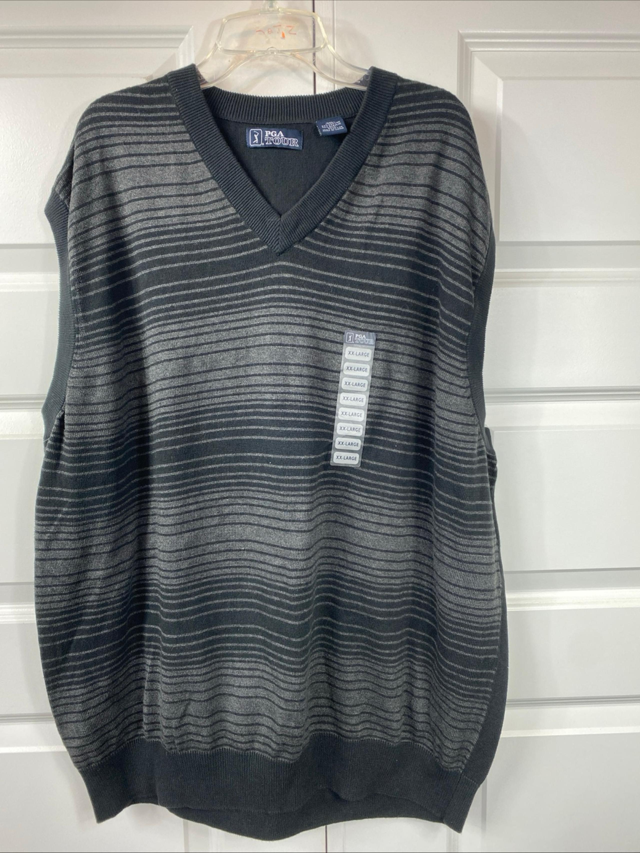 PGA Tour Black Striped Sleeveless Golf Sweater Vest Men's Size 2XL XXL V Neck