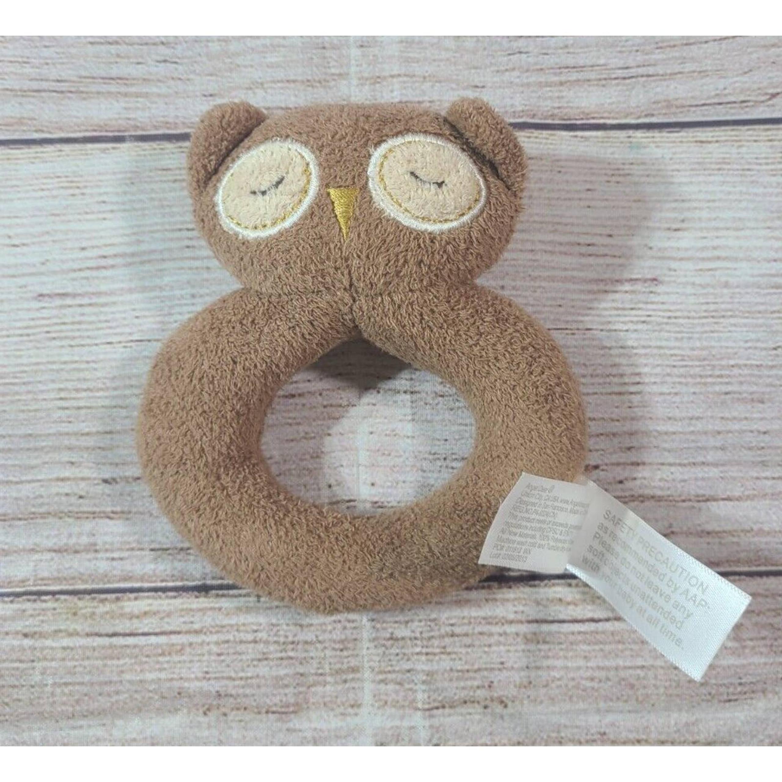 Angel Dear Plush Owl Rattle Stuffed Baby Toy Light Brown 3.5"