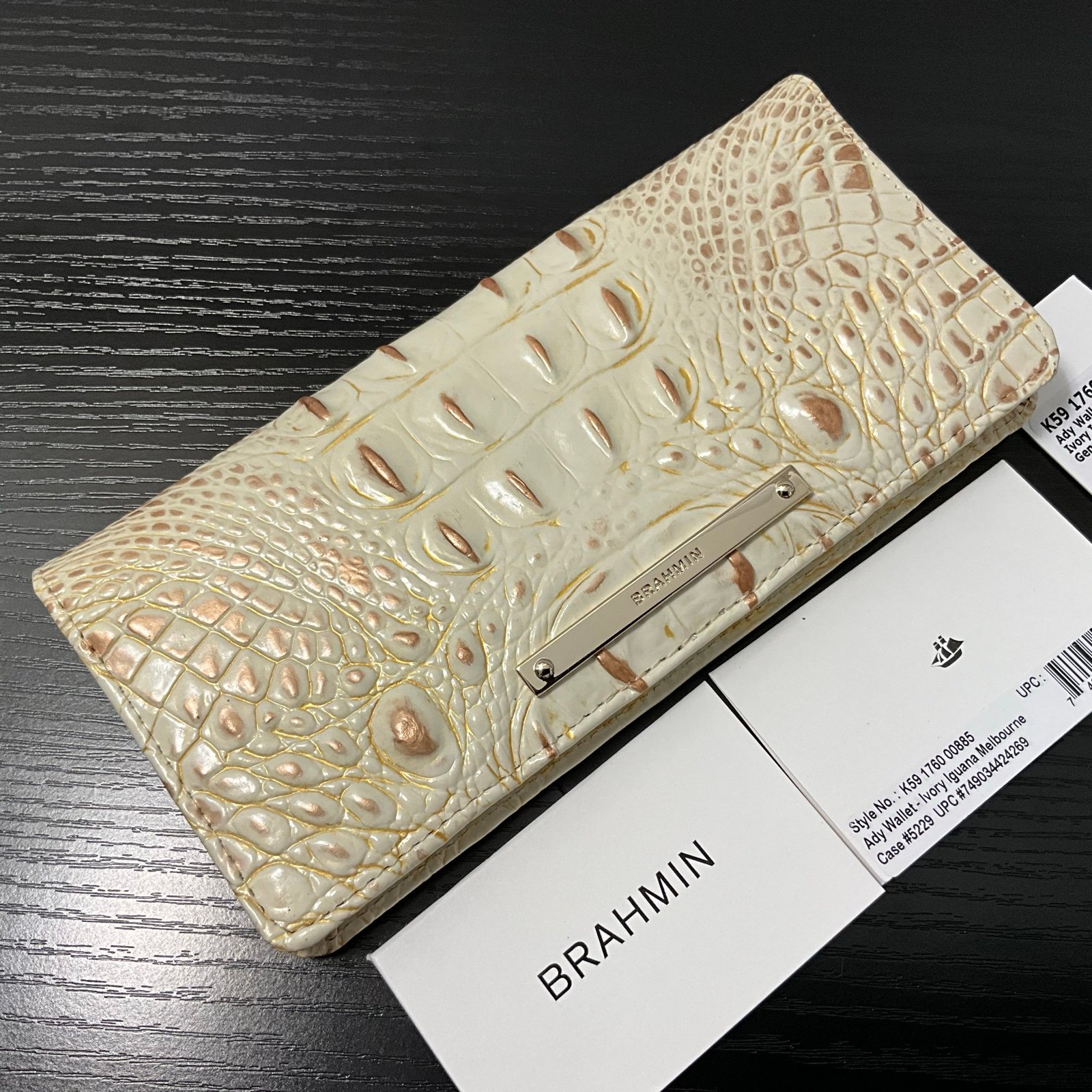 Brahmin Ady IVORY IGUANA MELBOURNE Slim Leather Wallet NWT HTF RARE