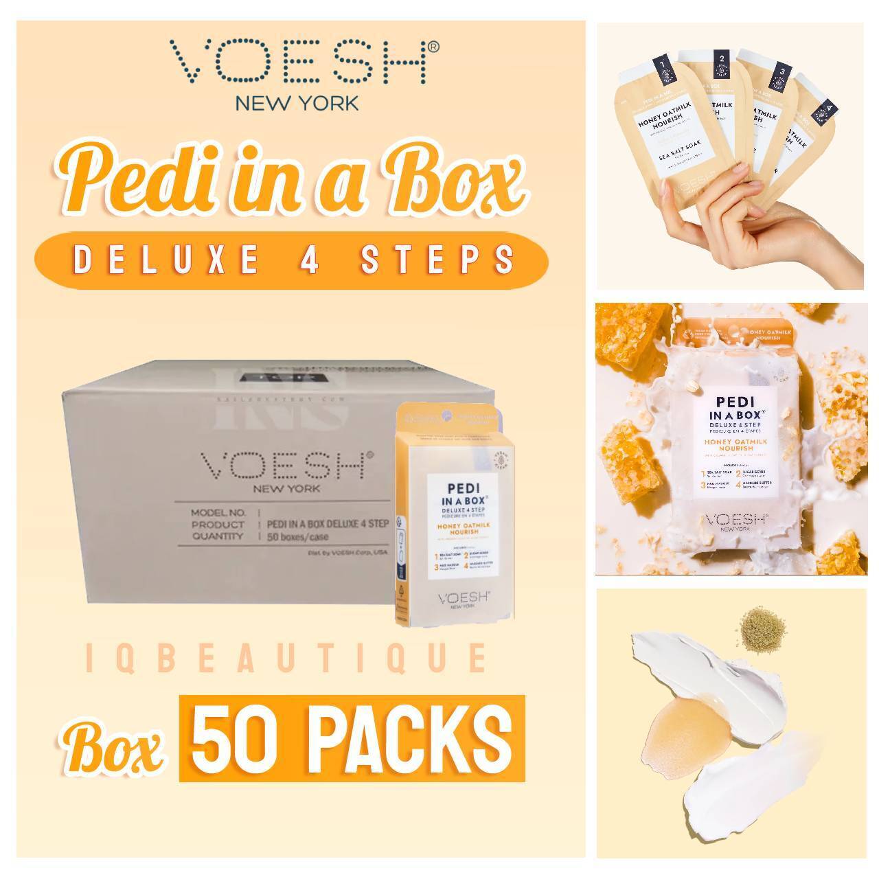 Voesh Pedi Deluxe 4 Steps (Box of 50 packs) - Honey Oatmilk (new)