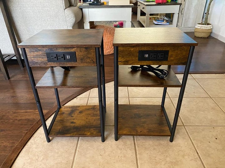 (Set of 2) USB charging Night Stand Endtable Bedroom Furniture with Shelves