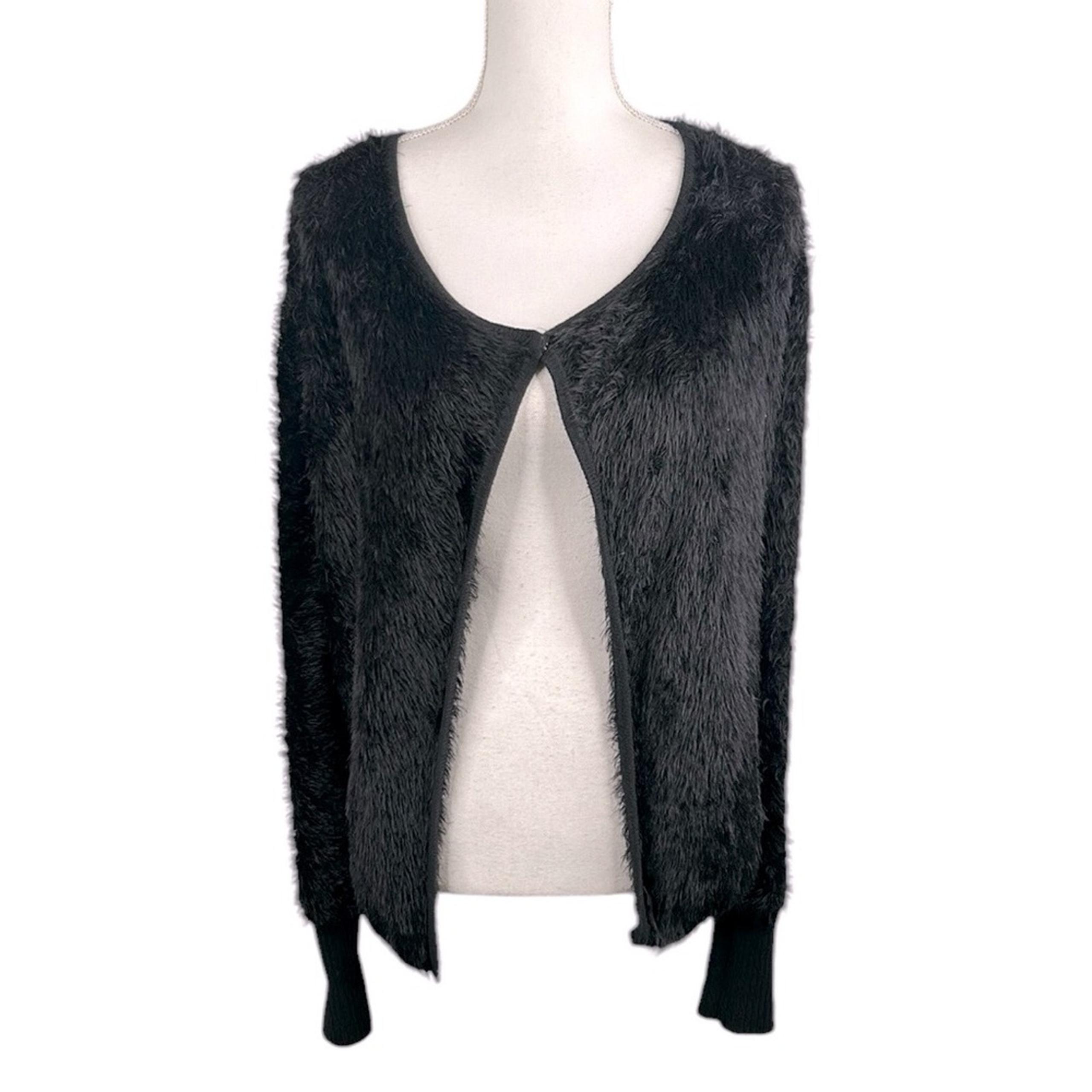 Black Fuzzy Long Sleeve Cardigan Sweater Size XS - Michael Stars