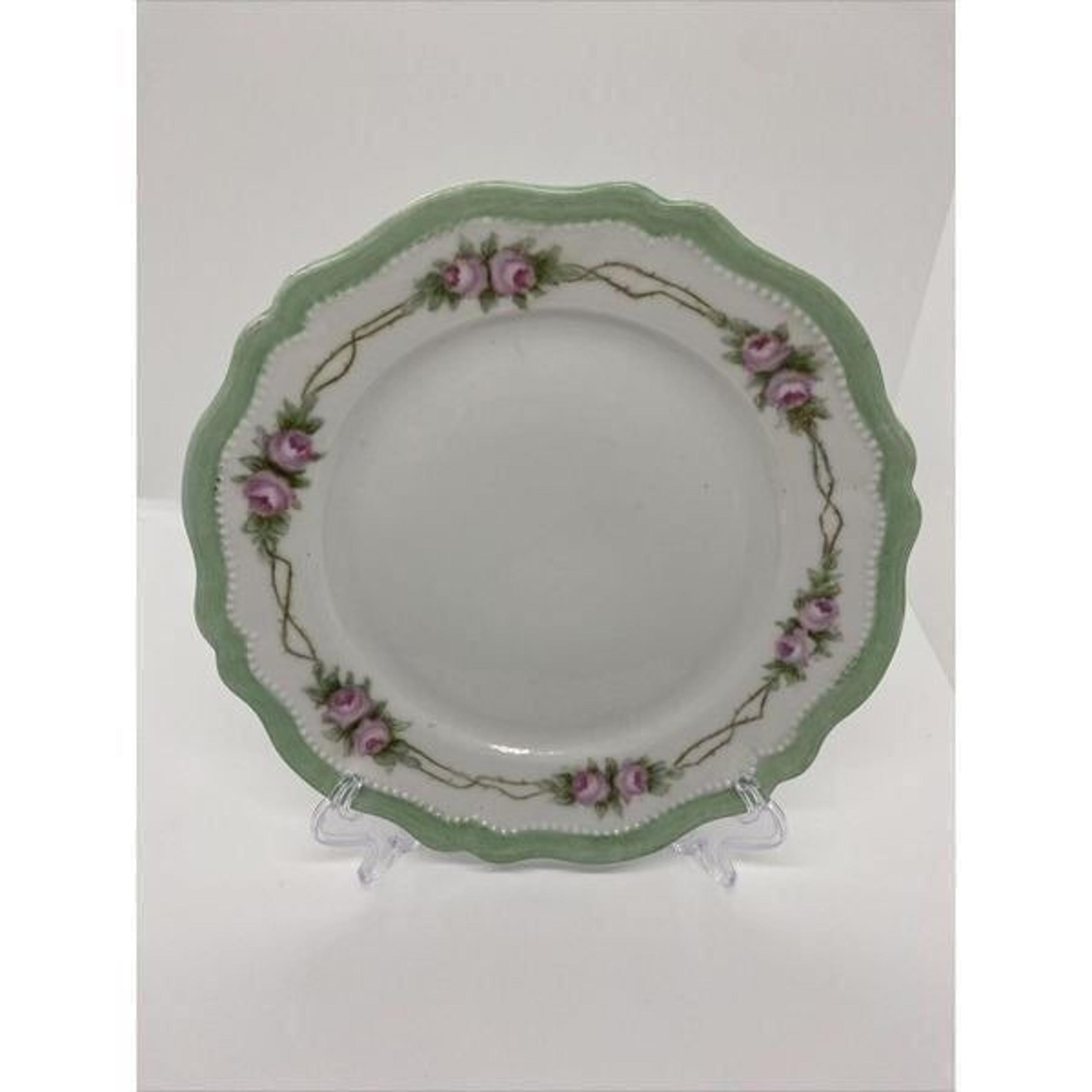 Antique OEG Royal Austria Plate 8" Mint Green Trim, Pink Rose