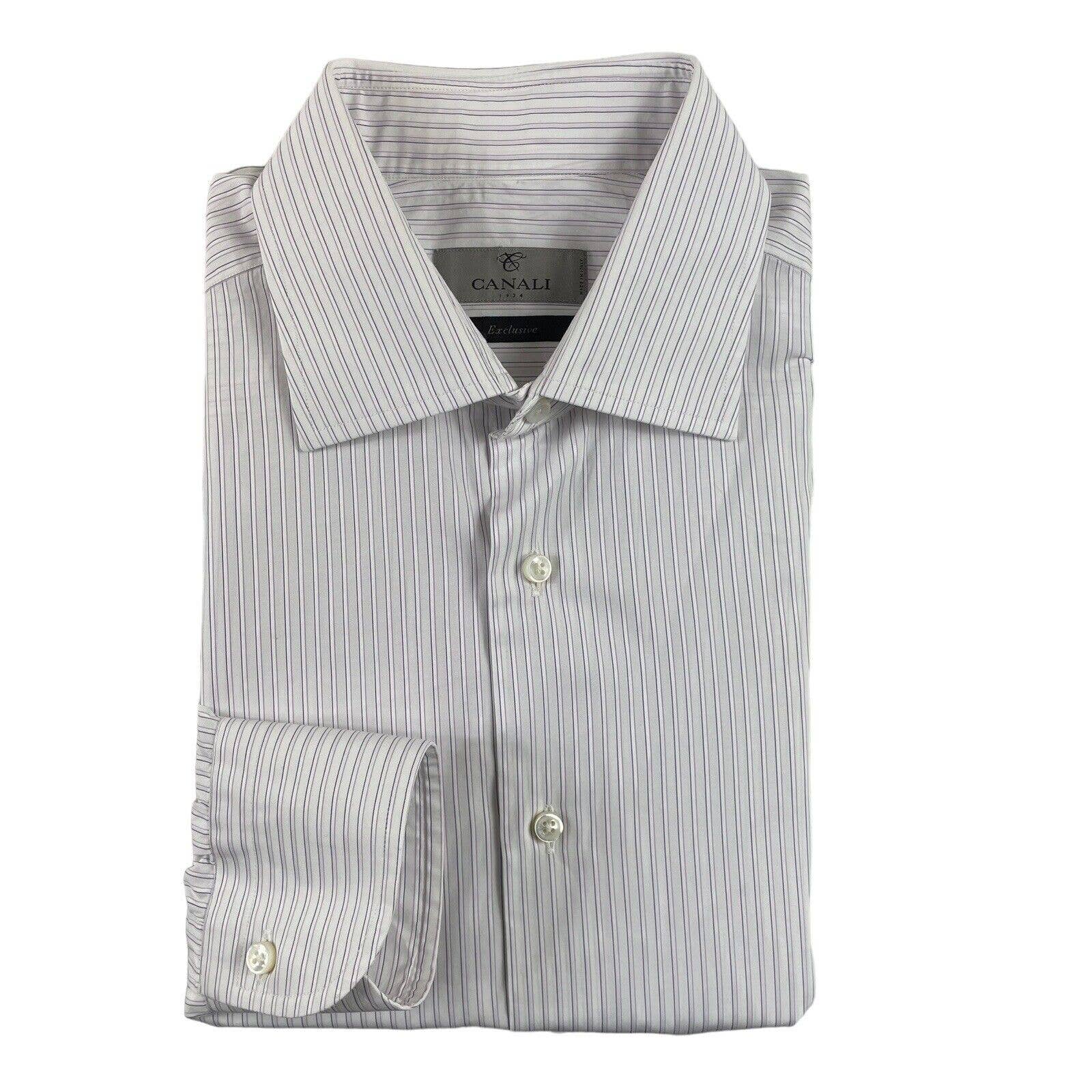 Canali 1934 Exclusive Current White Purple Striped Mens Button Front 15.75/40