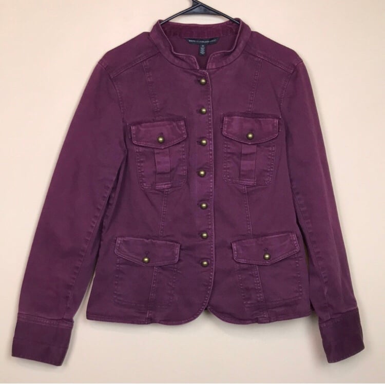 White House Black Market Women's Purple Denim Utility Button