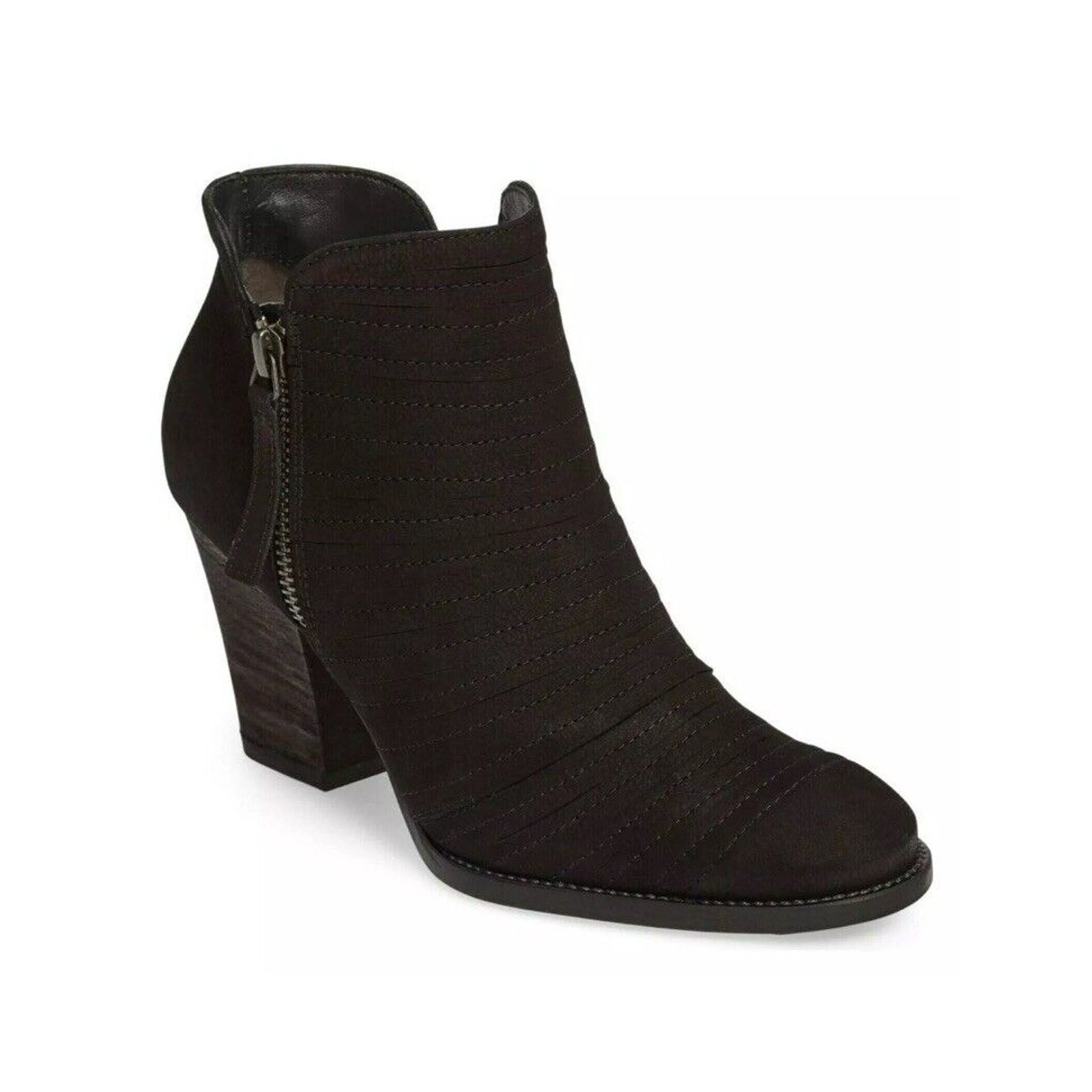Paul Green Malibu Sliced Zip Ankle Bootie Black Suede Chunky Heel Size US 7.5