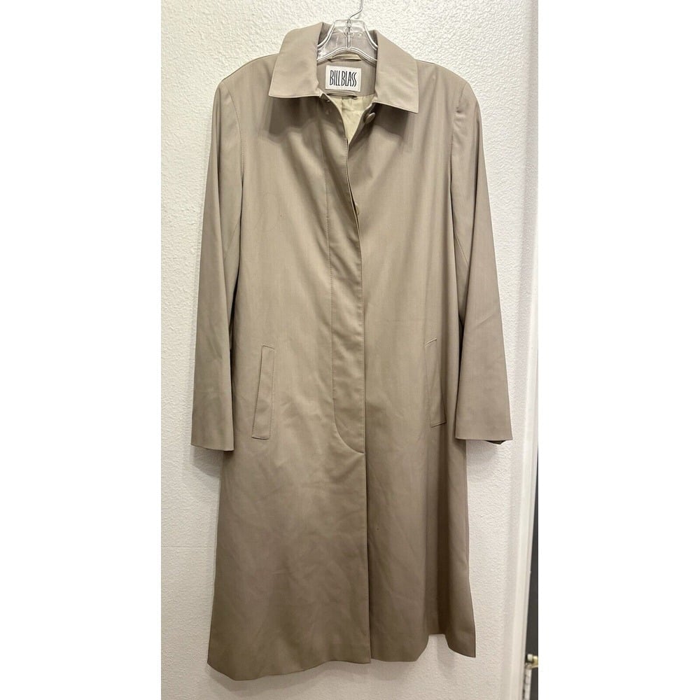 VTG Bill Blass Women Trench Coat Rain Wind Jacket Women Sz L Ing Loro Piana Long