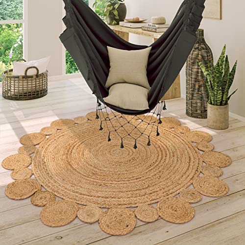 Hand-Woven Jute Rug Round with Natural Fibers in Nature, Size: 6'7 Round