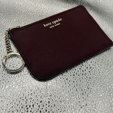 Kate Spade Zip Around Cardholder Keychain Burgundy Pink With Gold Hardware