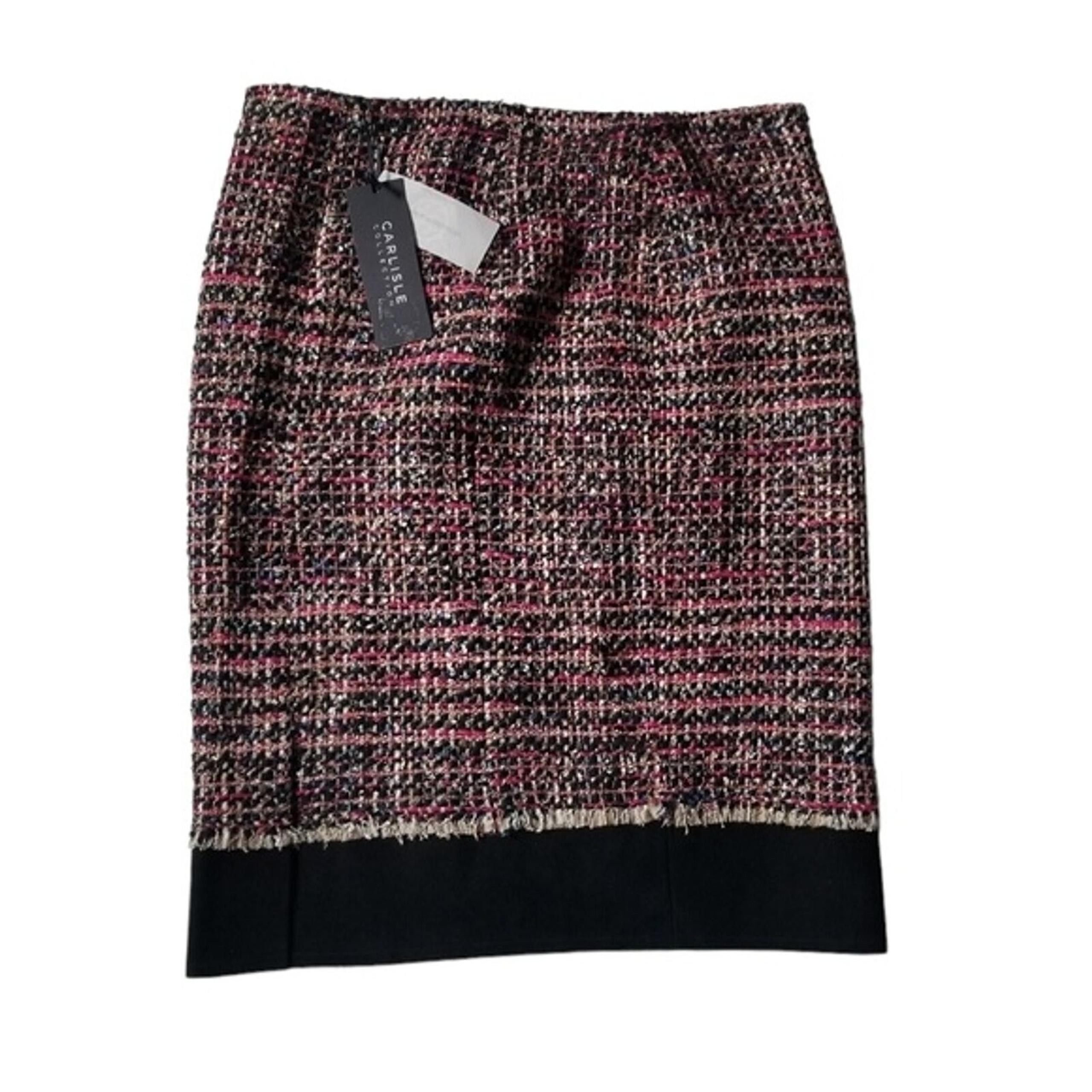 Vintage Carlisle Black Pink Tweed and Suede Skirt size 12