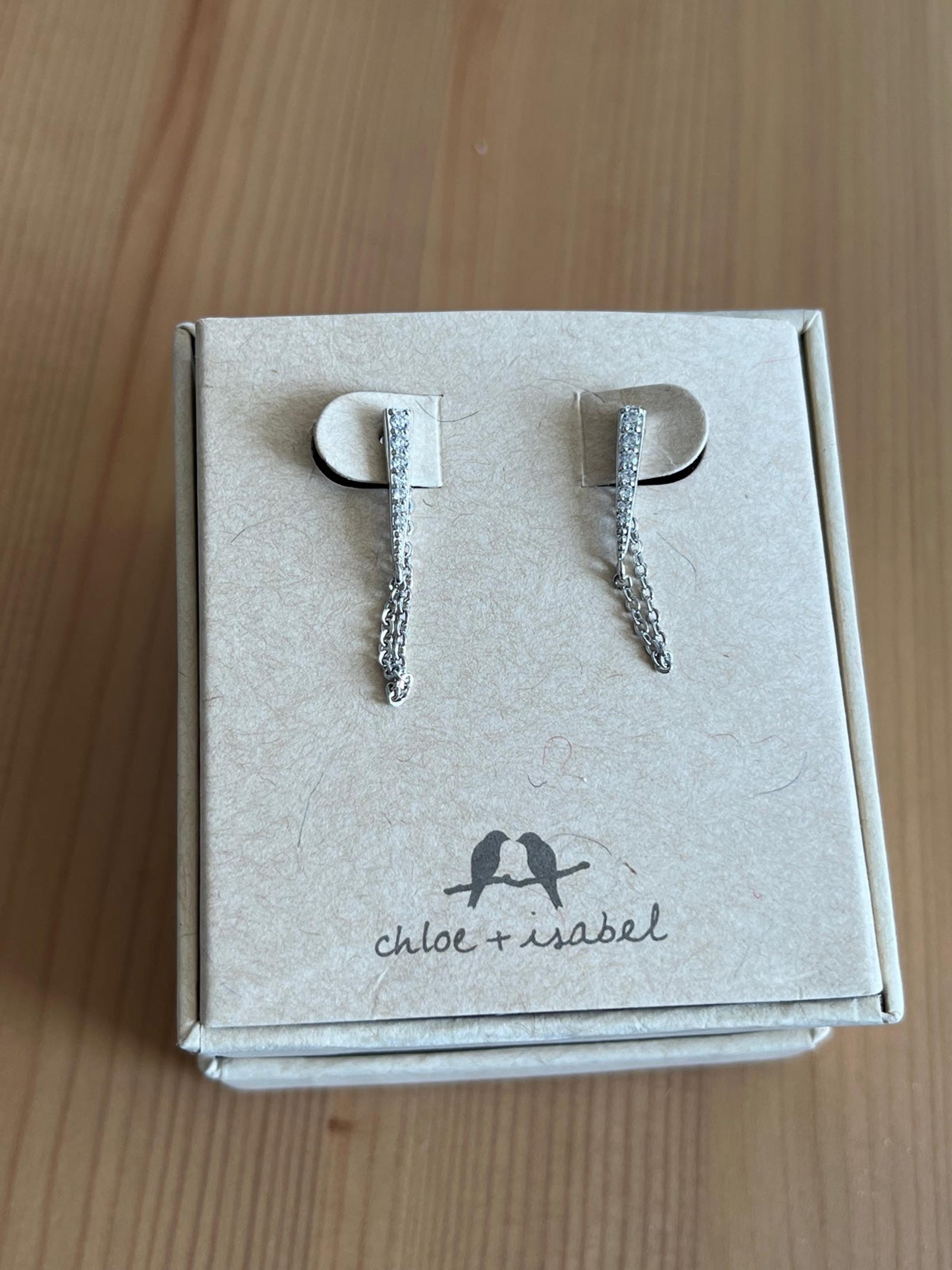 NEW Chloe + Isabel Pave Stud + Chain Earrings Silver