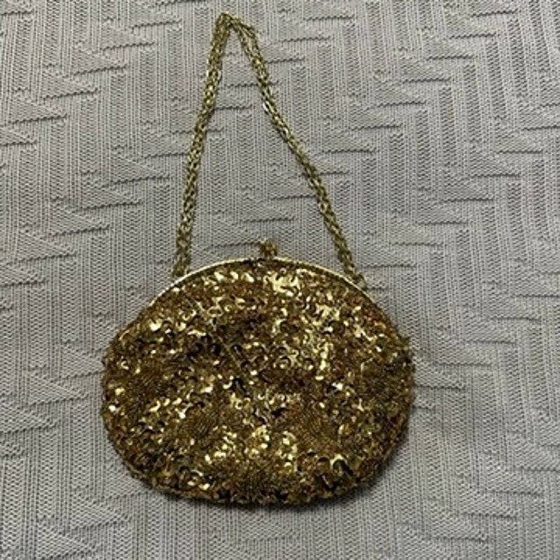 Vintage hand made gold sequin and bead evening purse