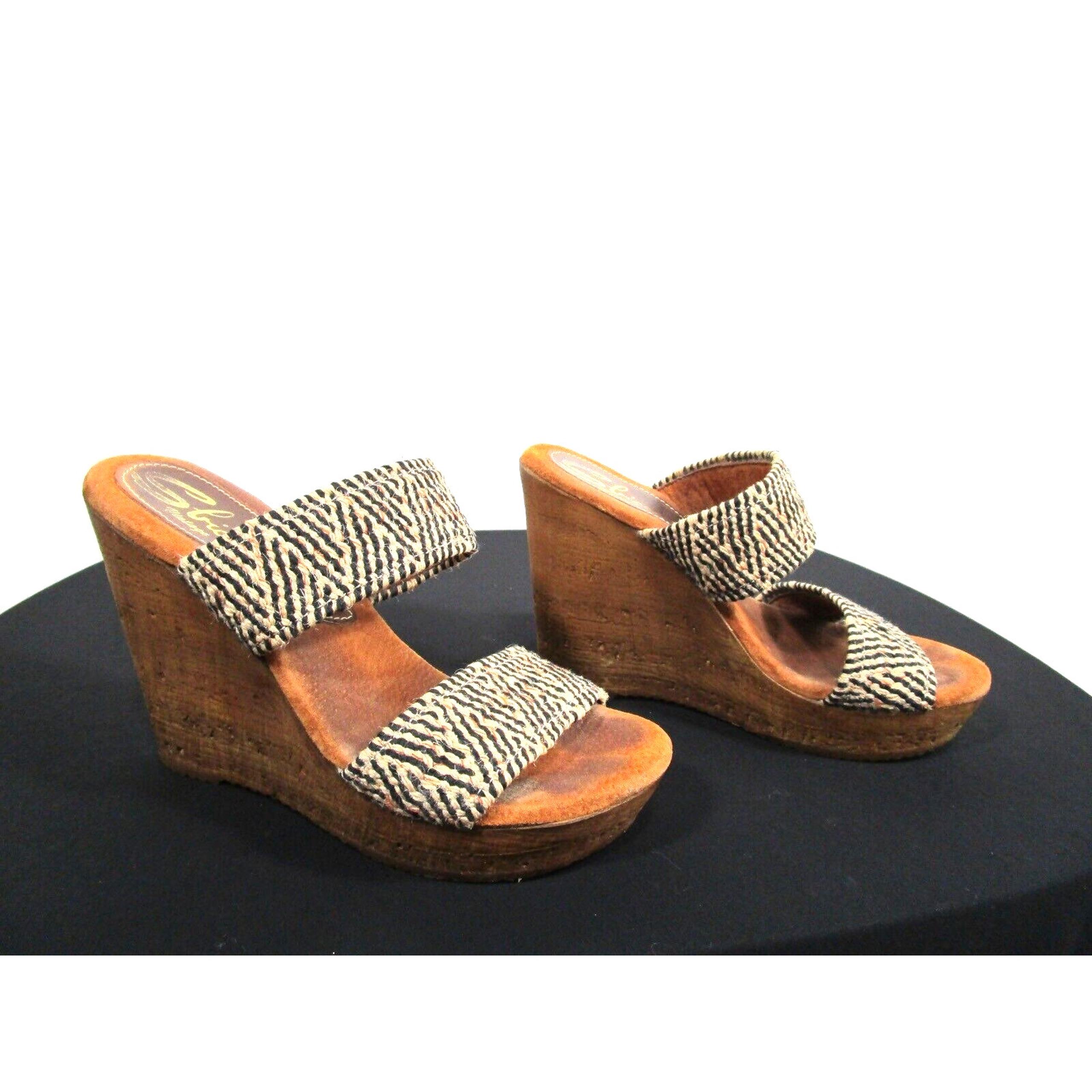 Sbicca Vintage Collection Tribal Print 2 Strap Wedge Heel Sandals Sz 38EU / 7US