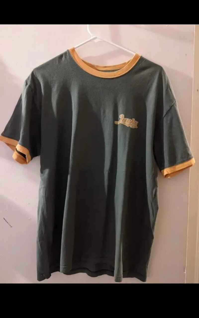 Lucky Brand Green/Yellow Ringer tee, vintage, Pre-owned, distressed, Size M...