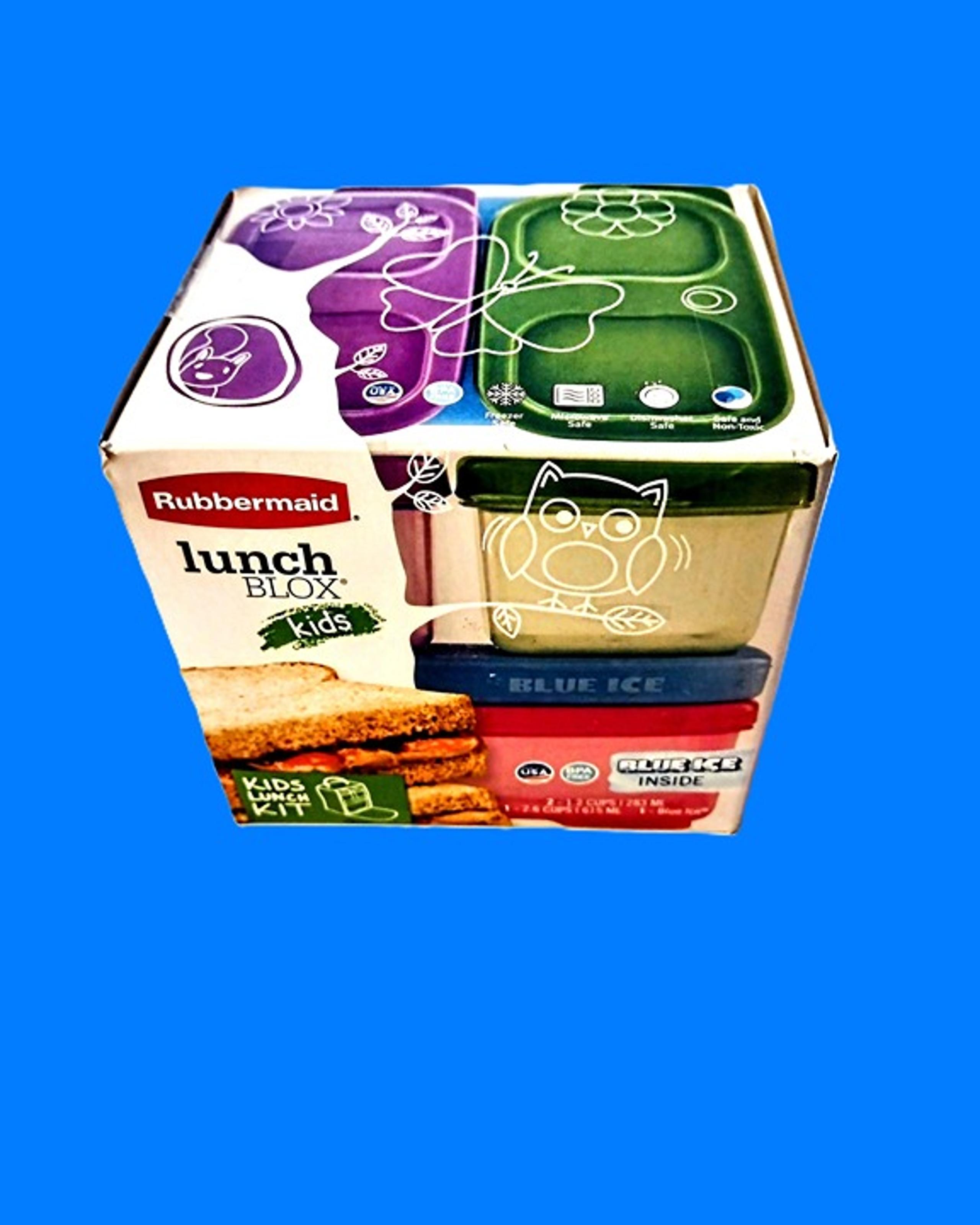 Rubbermaid Kids Lunch Box Kit ~ 3 Containers +Blue Ice, Snap Connect ~ NEW w/Box