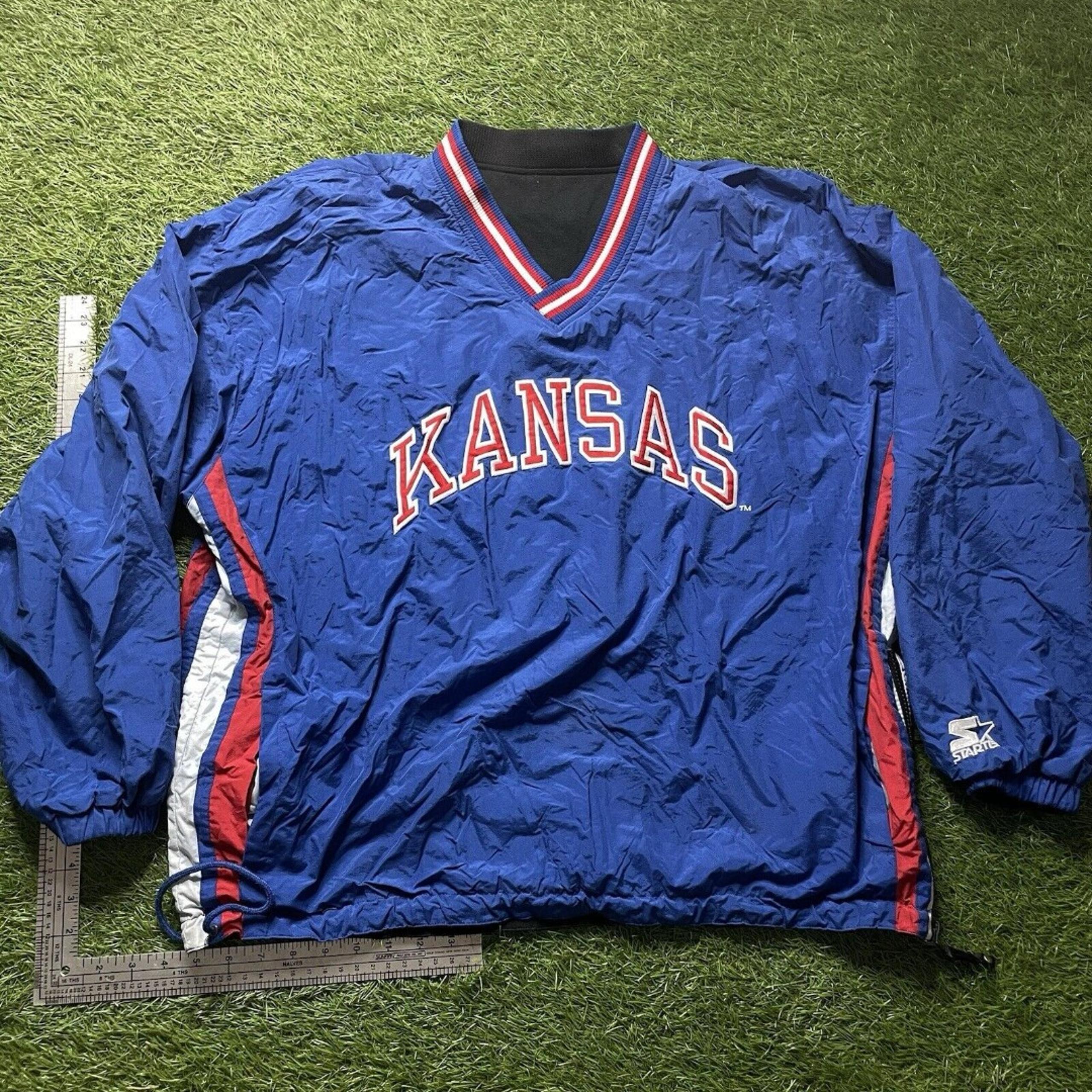 VTG NCAA Kansas Jayhawks Reversible Jacket Mens XL Starter Pullover 90s Vintage