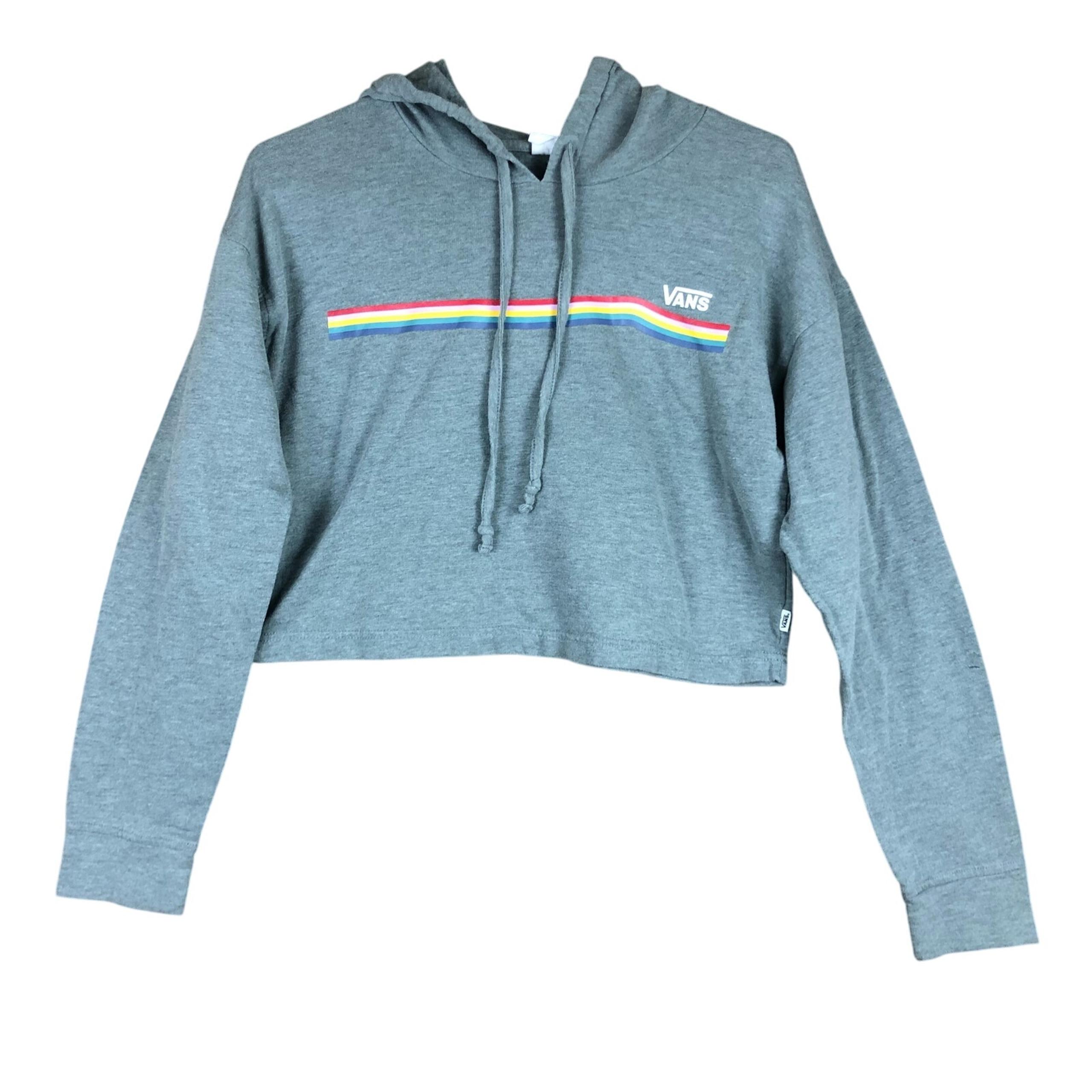Womens Sweater Gray Hooded Cropped Comfy Streetwear Y2K Small - VANS