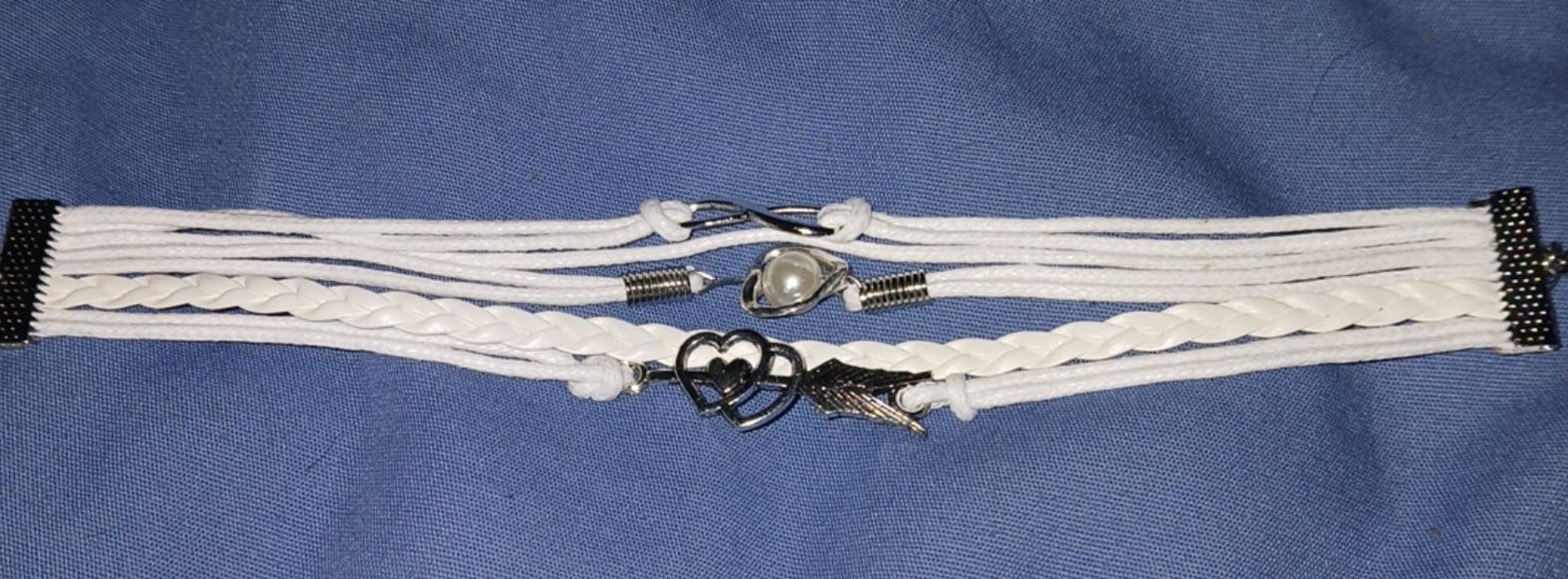 BOHO White Leather Double Hearted Bracelet