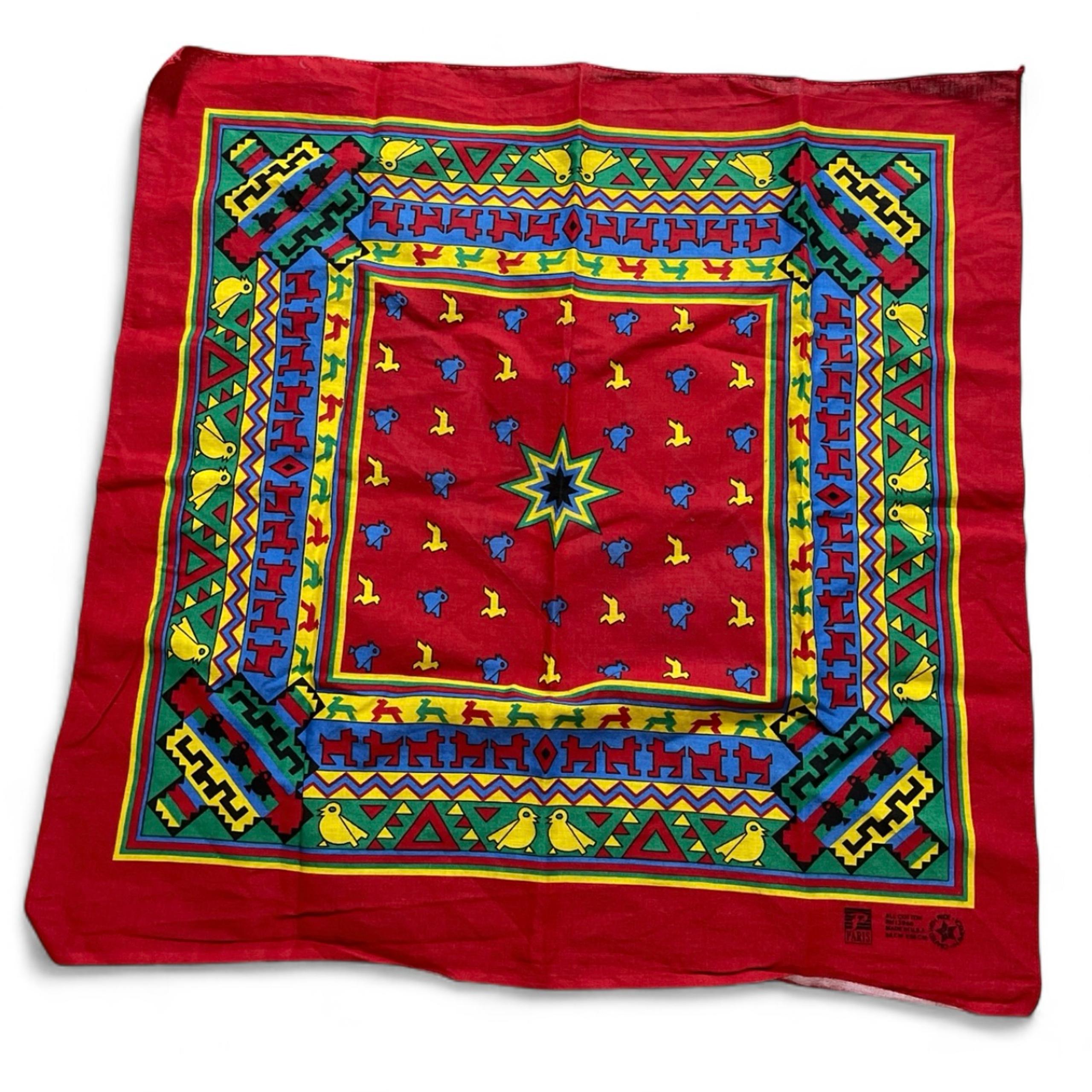 Vintage Paris red aztec southwestern cotton square bandana