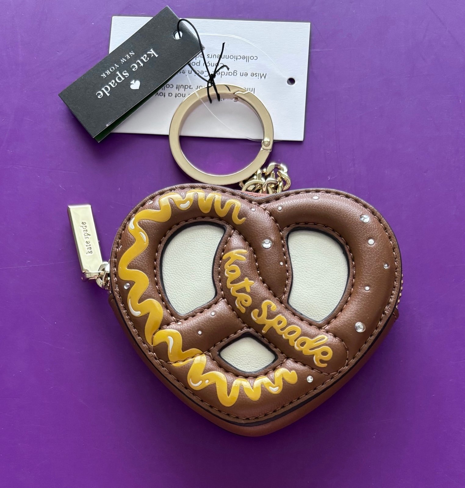Kate Spade KJ062 NYC Big Apple 3d Pretzel Coin Purse NWT bag charm keychain