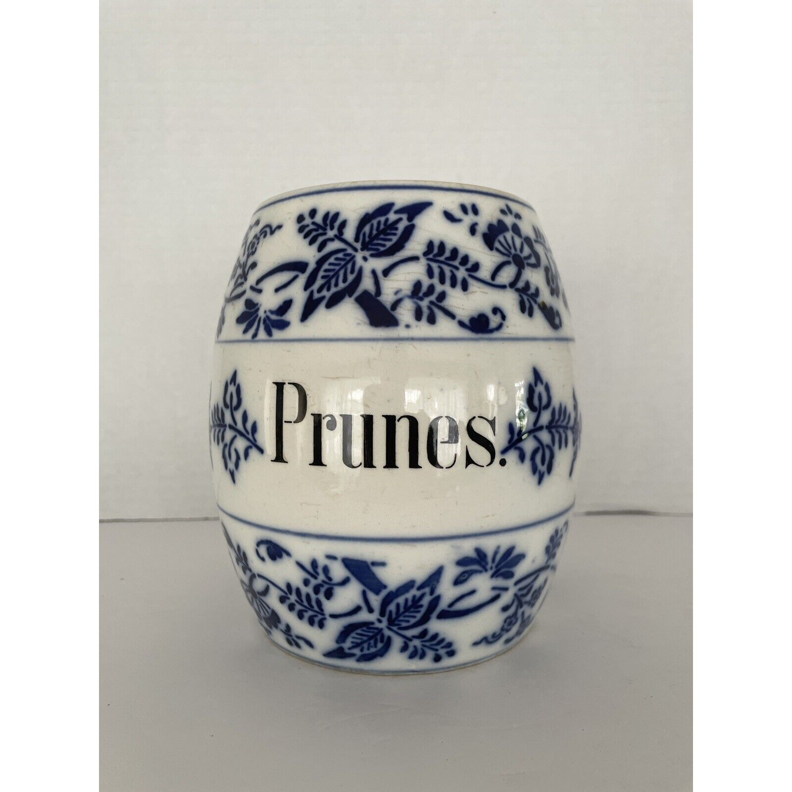 Antique Prunes Canister Jar Blue Onion German Porcelain Germany Blue White Decor