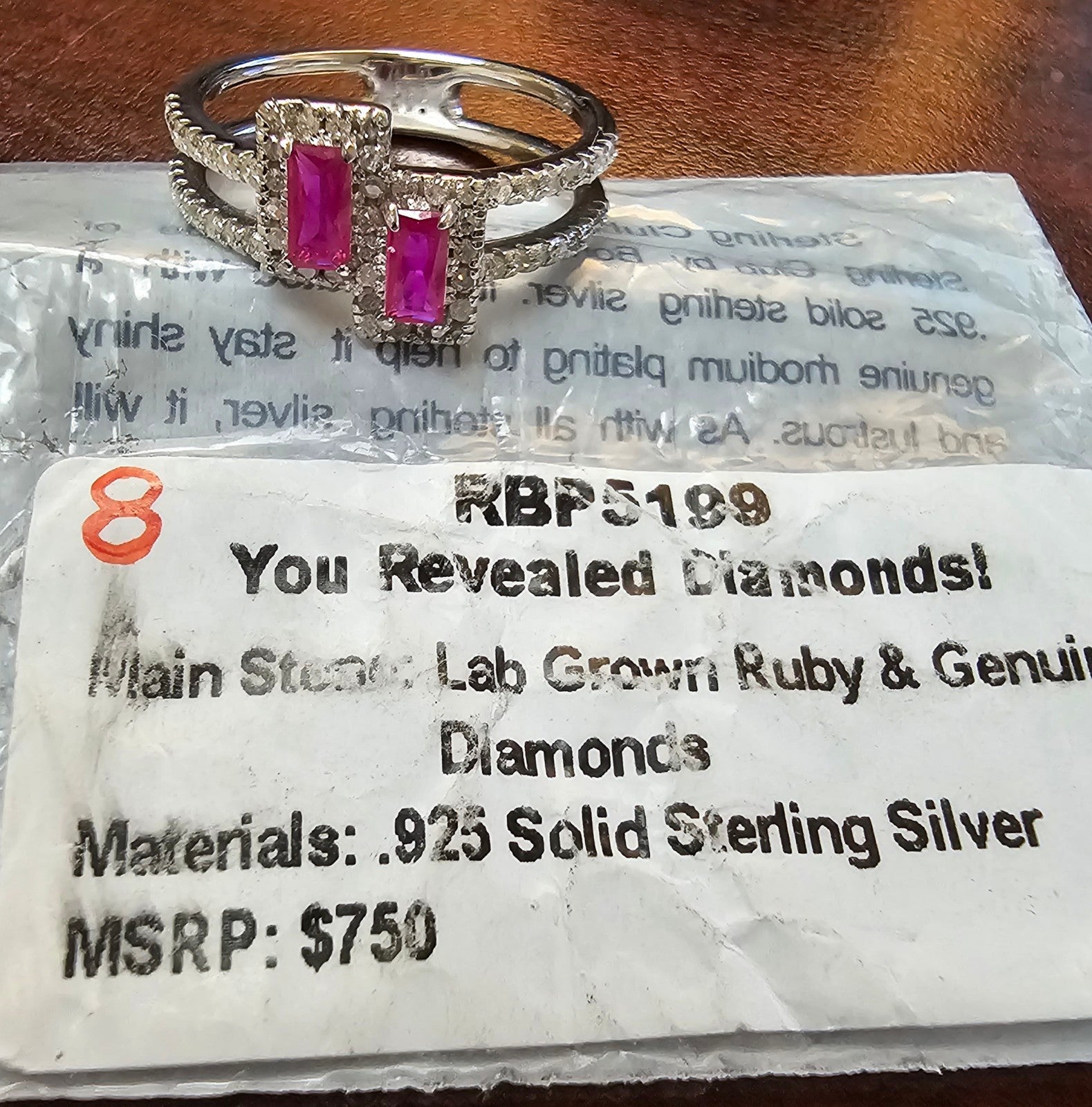 Genuine diamond and genuine ruby ring