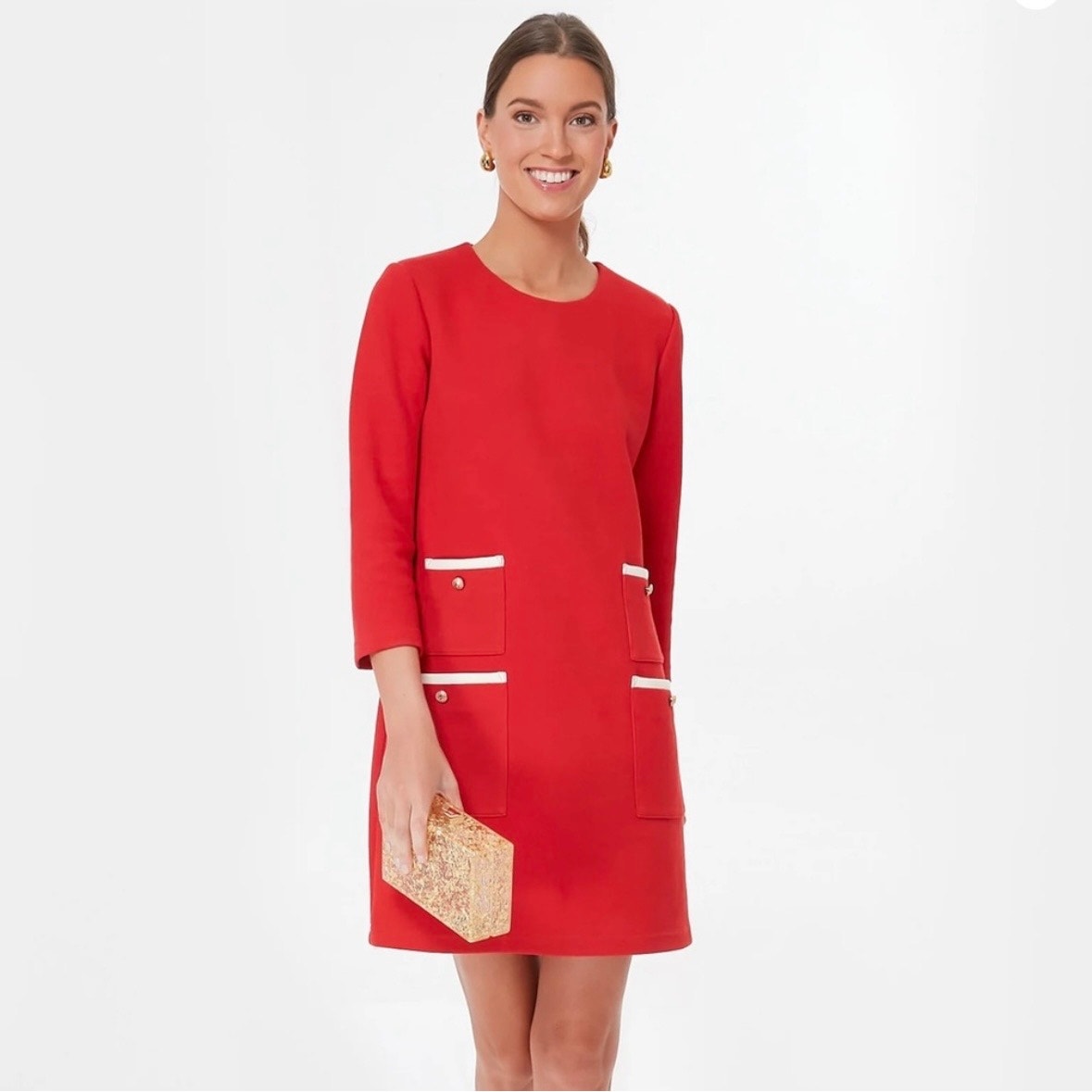 Tuckernuck Red Francoise Mod 3/4 Sleeve Classic Mini Dress Size Medium NEW