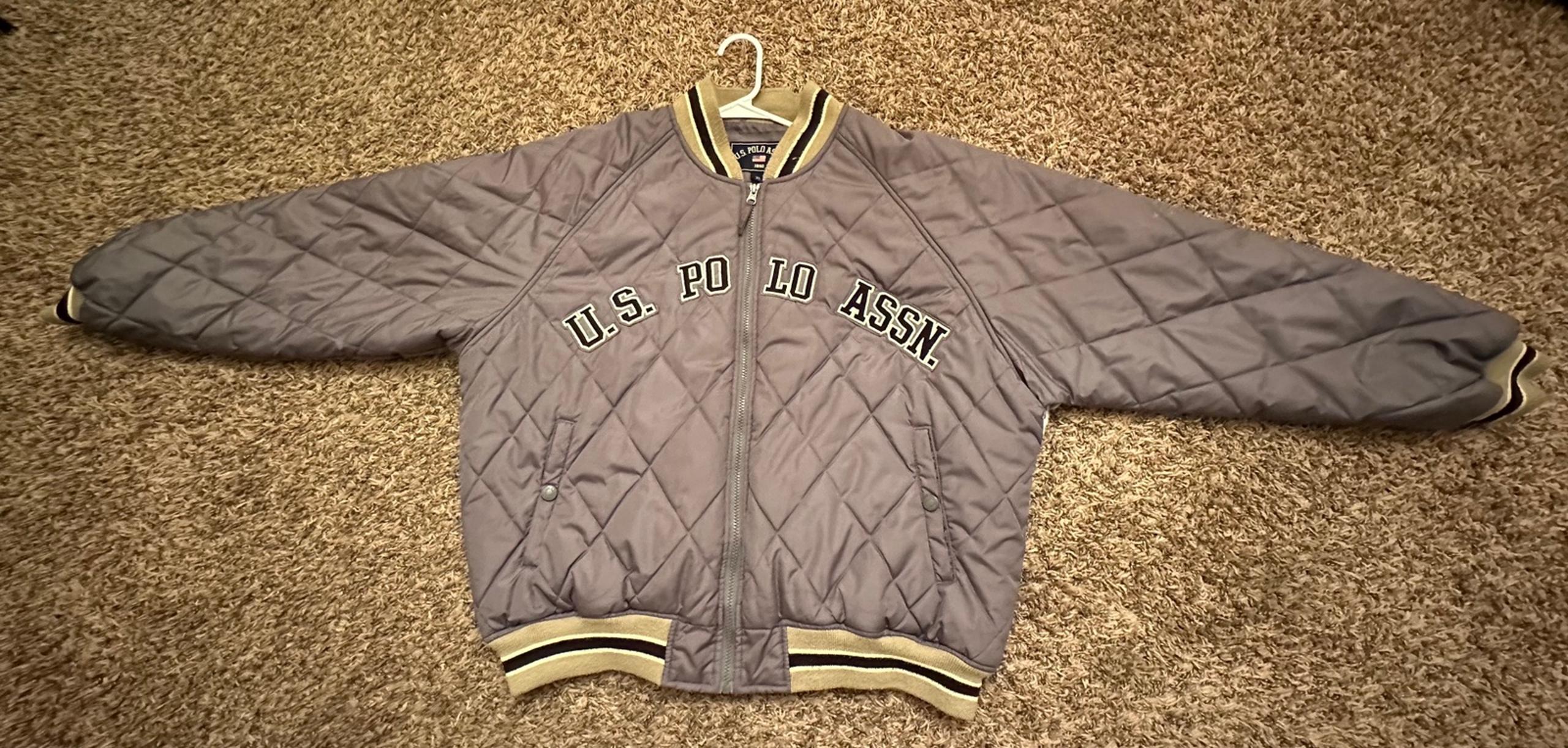 Vintage 90s U.S. Polo Assn. Full Zipper Quilted Embroidered Jacket Gray Large