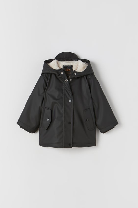 ZARA FAUX FUR LINED RUBBERIZED RAINCOAT