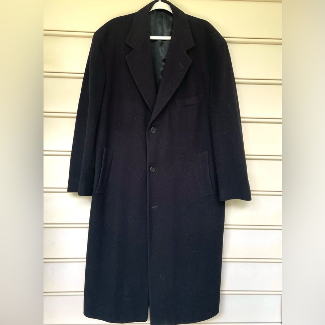 Neiman Marcus Black 100% Wool Trench Peacoat Overcoat Size 44L