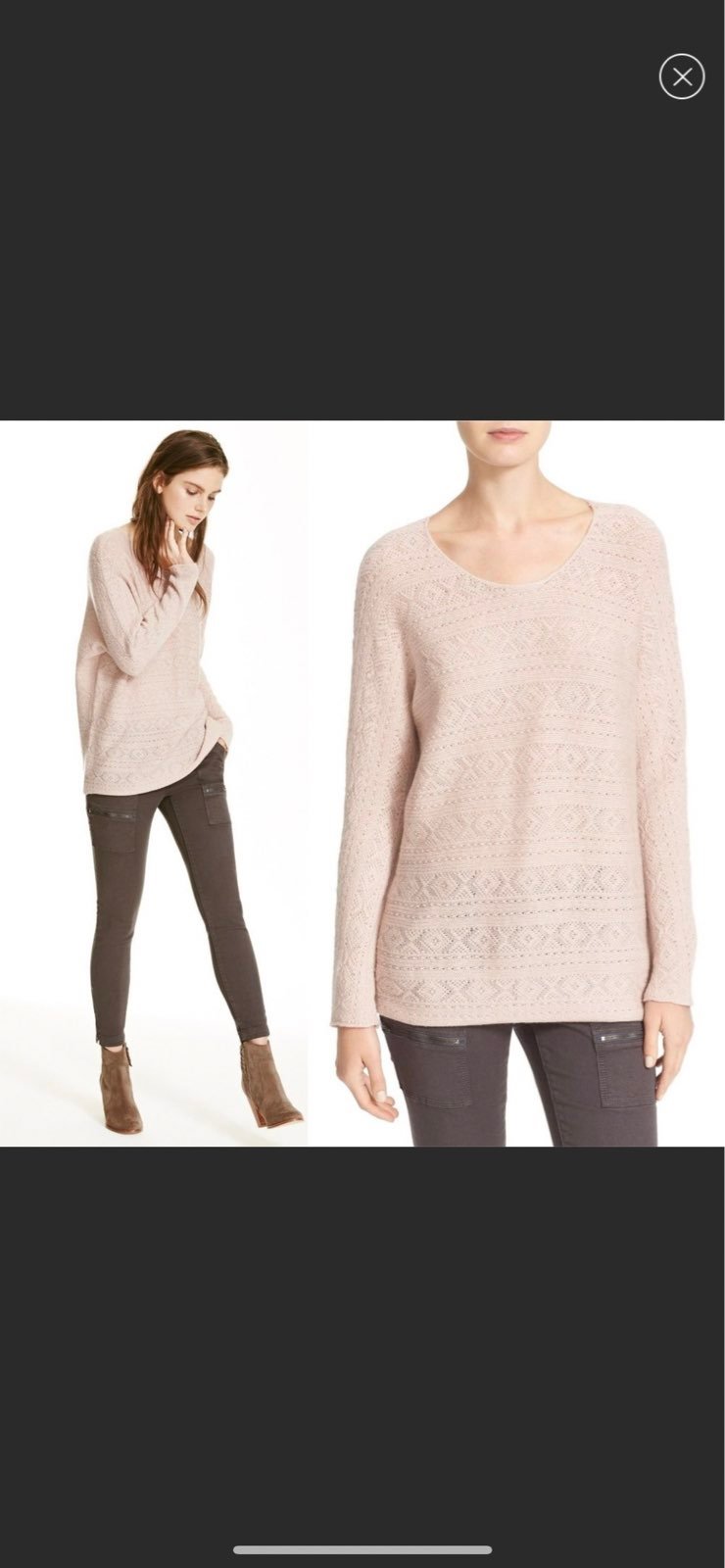 JOIE Blush Pink Tayte Cashmere Blend Pointelle Pullover Sweater Size XS Neutral