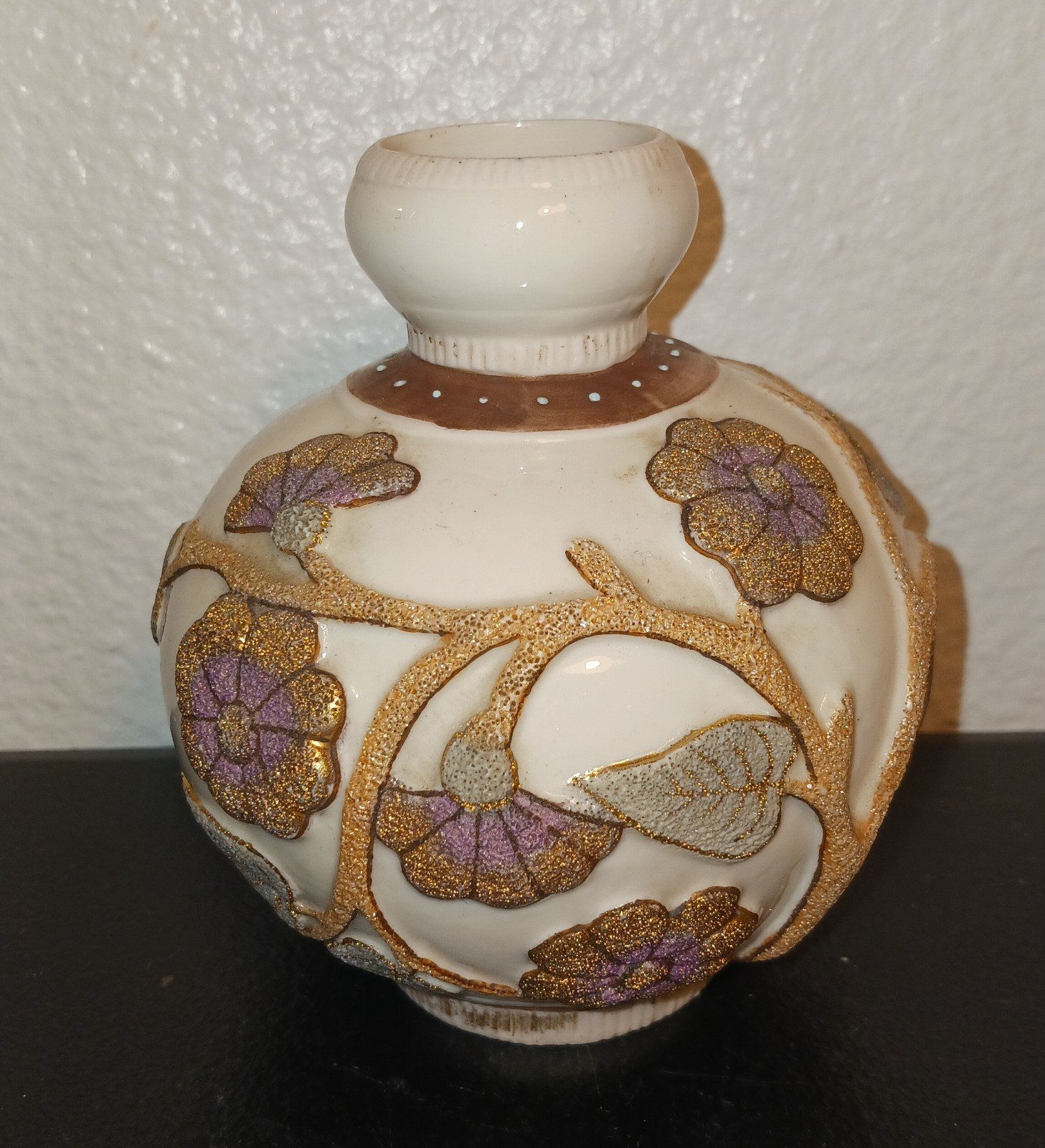 Antique Rudolstadt Germany Pottery Vase Coralene Flowers