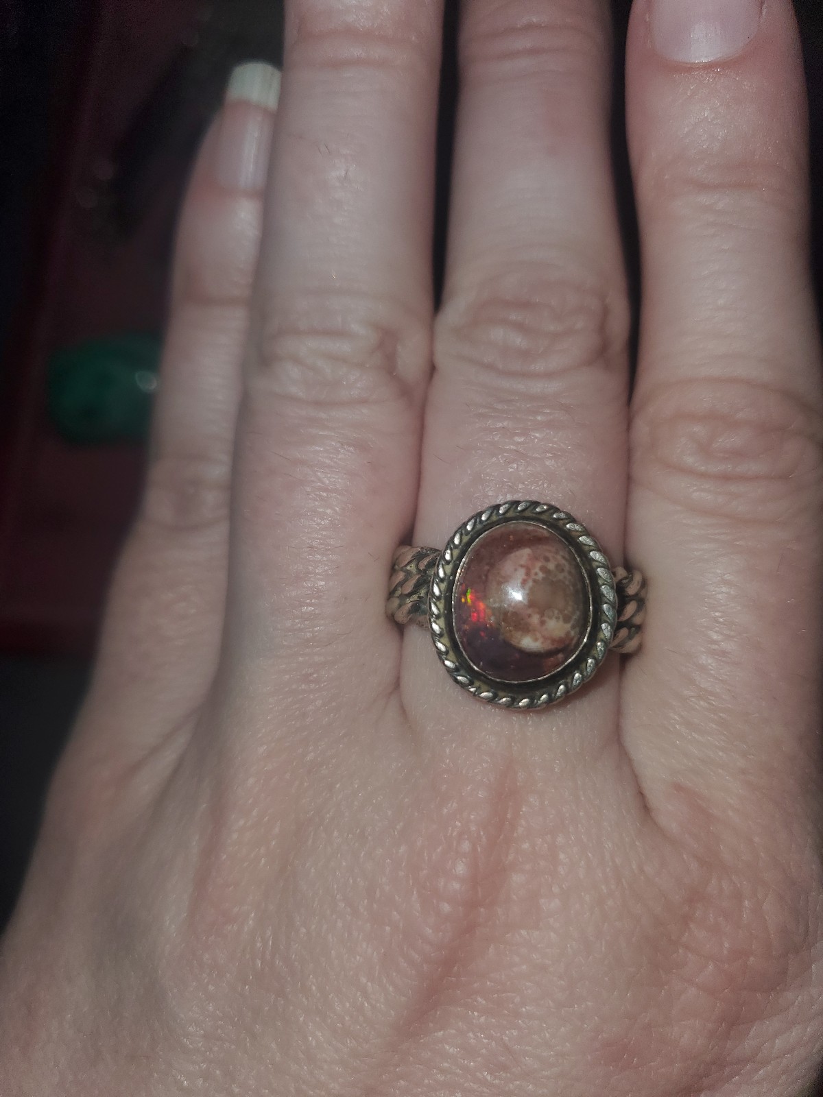 Sterling silver vintage mexican opal ring.