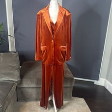 Women’s Velvet Orange One Button Peak Lapel Formal 3 Piece Suit Size XL NWOT