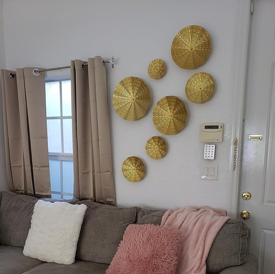 Gold Wall Decor for Living Room, 7PCS Gold Hanging Sculptures Bedroom Decor