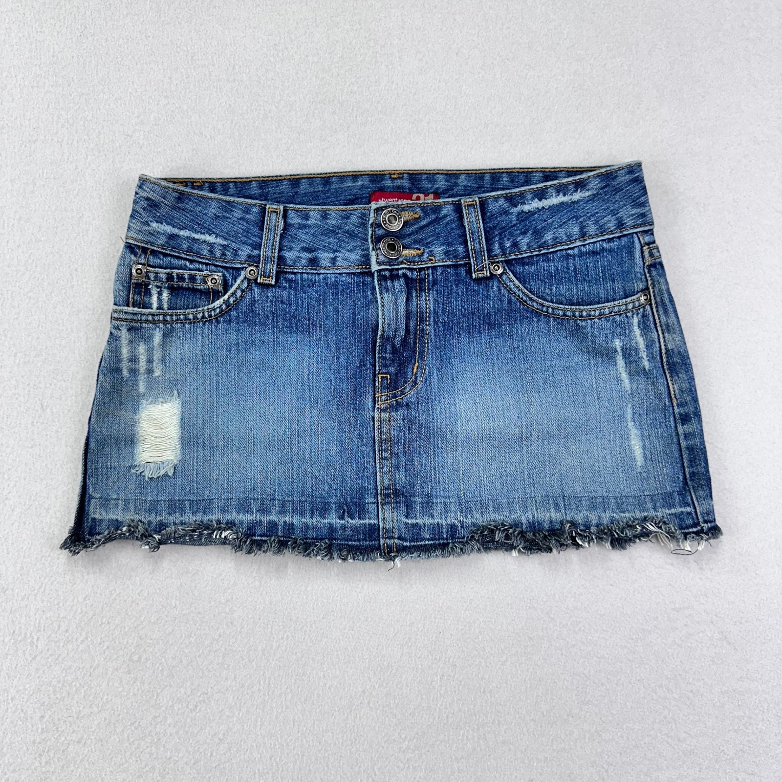 Vintage Forever 21 Denim Micro Mini Skirt Womens 1 Blue Y2K Super Short USA