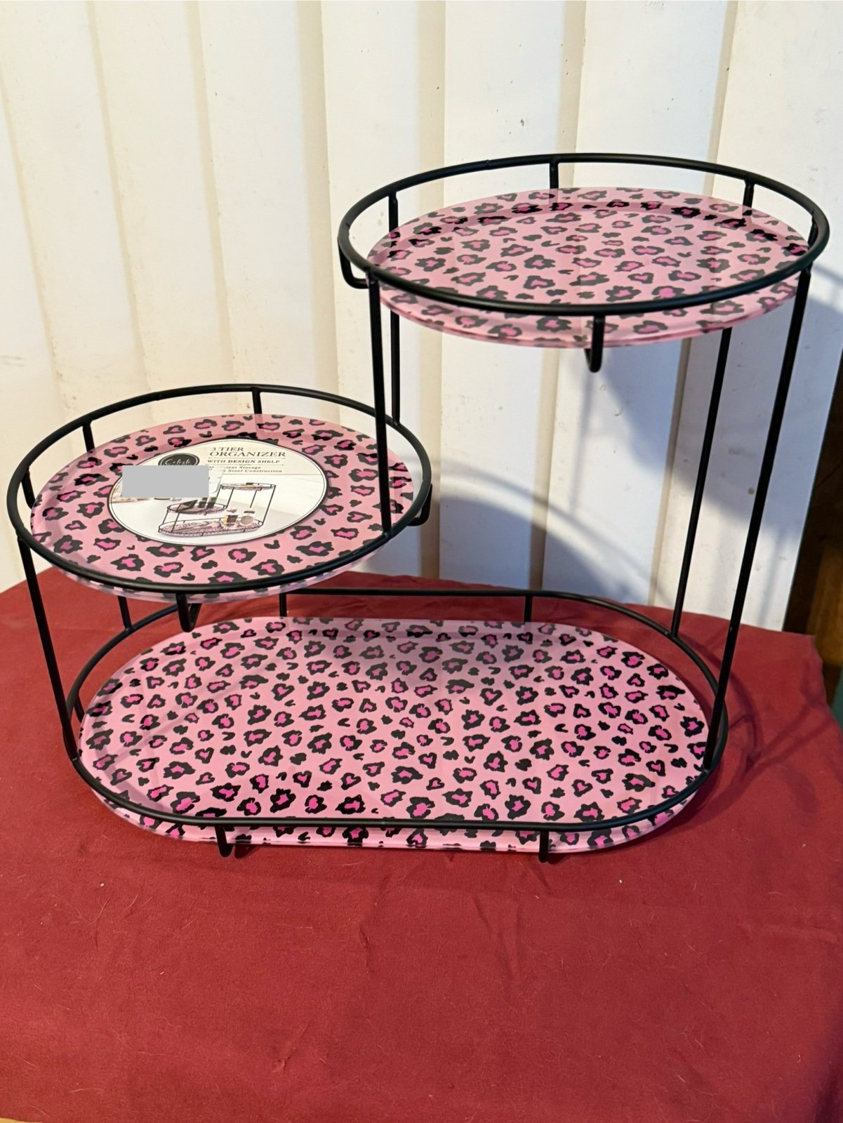 PINK AND BLACK LEOPARD PRINT DESIGN SHELF 3 TIER ORGANIZER
