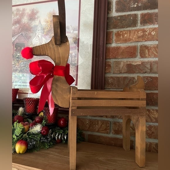 Rare Vintage 1983 Solid Wood Hand Carved Large Reindeer Decor