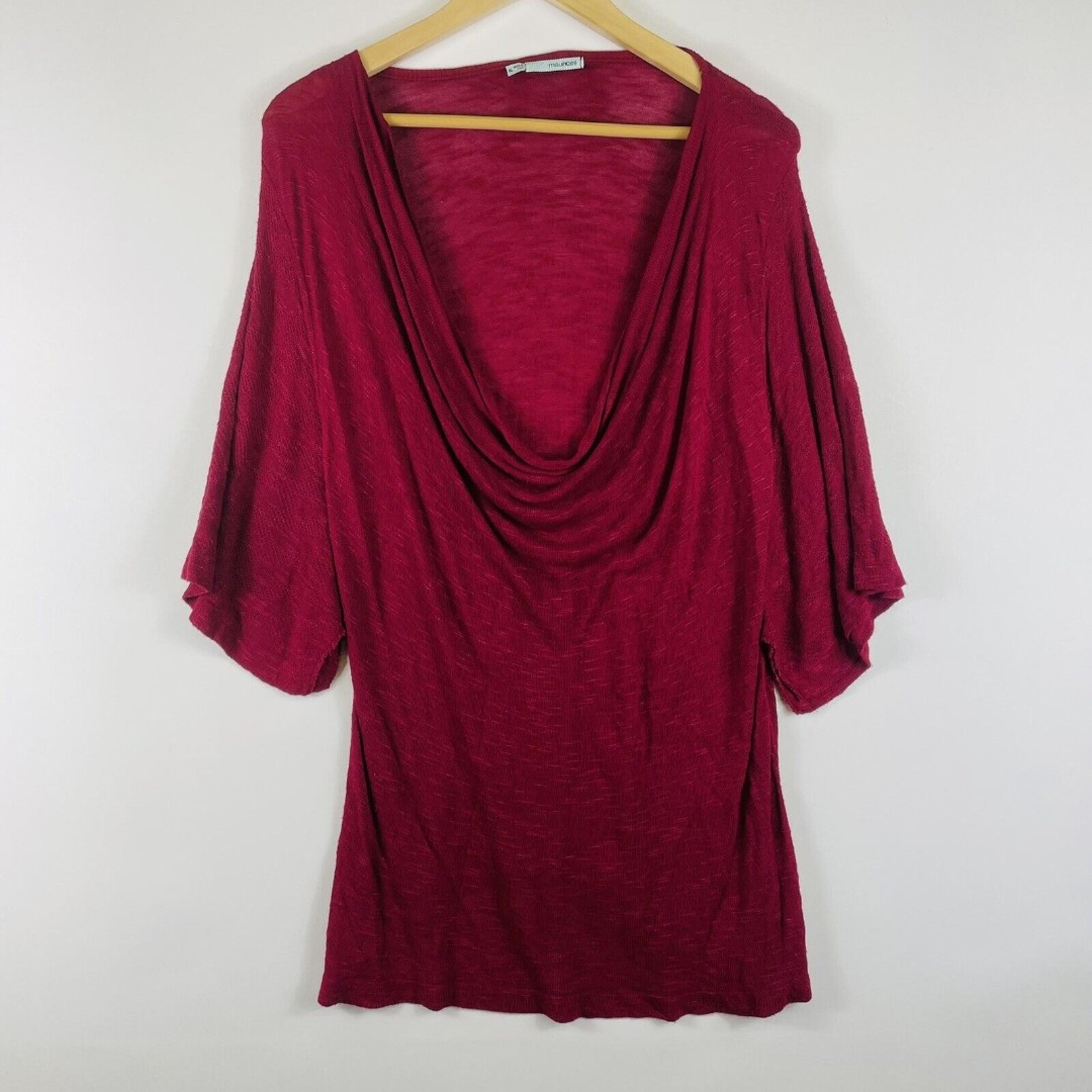 MAURICES Maroon Cowl Neck Short Sleeve Lightweight Slub Knit Sweater Womens XL