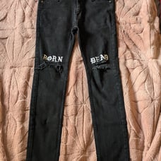 Born Dead Rare Limited Black Embroidered Distressed Skinny Jeans