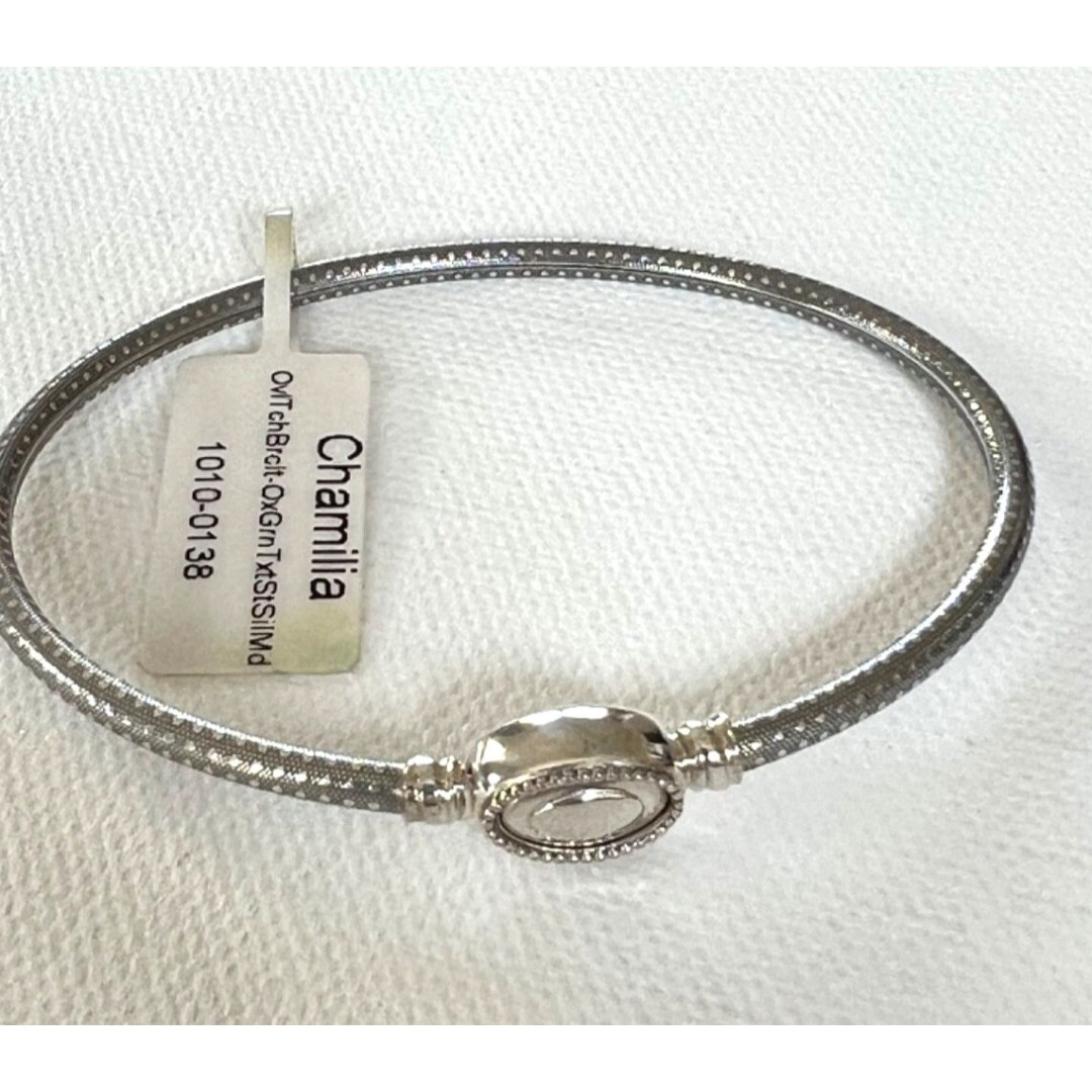 Chamilia Sterling Silver Oval Touch Bright Grain Texture Bangle Bracelet NWTS