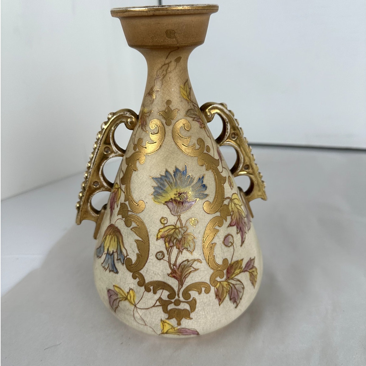 Bud Vase Royal Chelsea Pottery H & G Burslem Bedford England Gold Floral